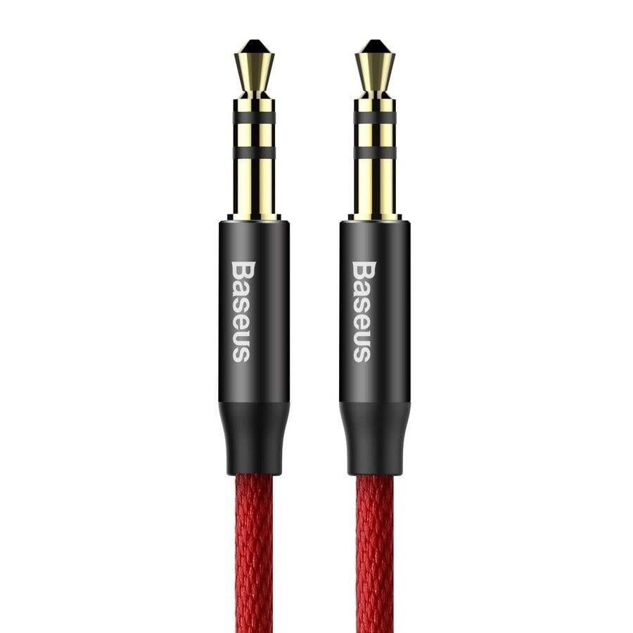 Baseus Yiven M30 1m 3.5mm Örgü Tasarım Aux Kablosu-Kırmızı+Siyah