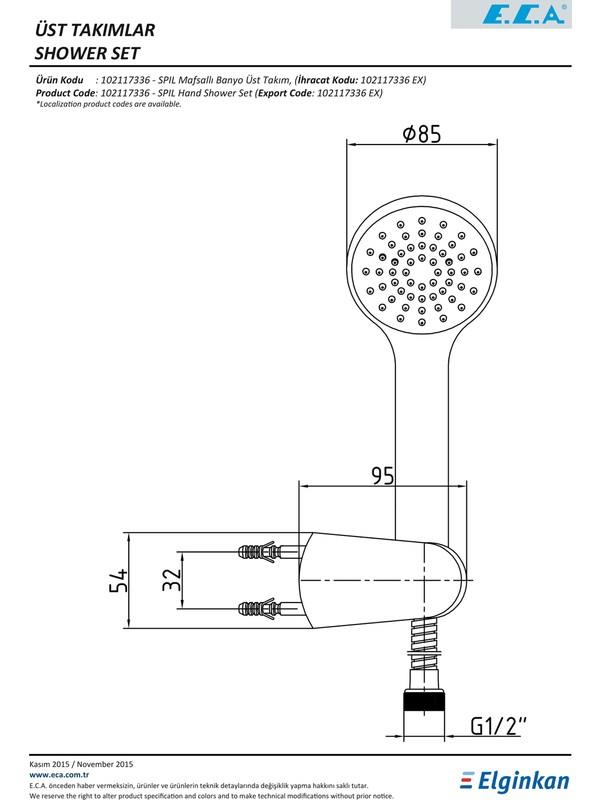 ECA Spil Banyo Duş Seti Mafsallı Üst Takım 102117336