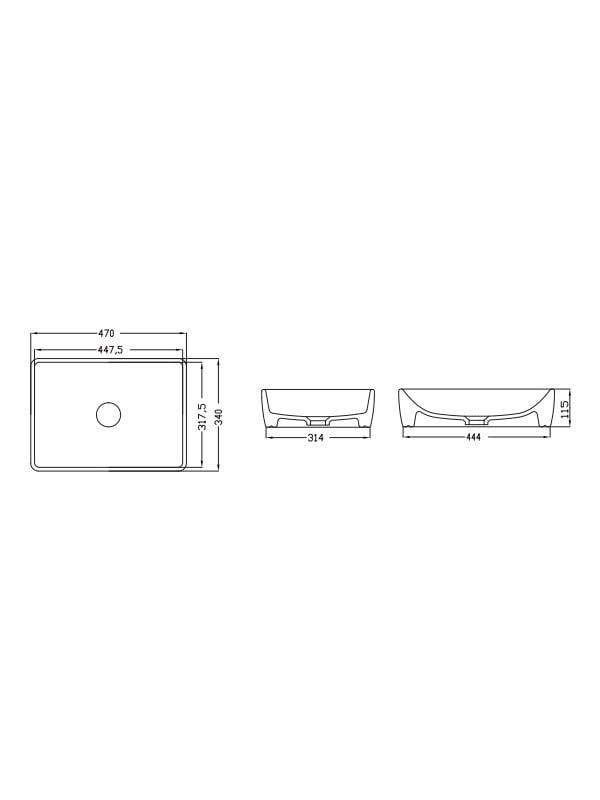 Güral Evo Mobilya Üstü Lavabo Endüstriyel( 2.Kalite) Beyaz 34*47 Dış Yükseklik  11 Cm