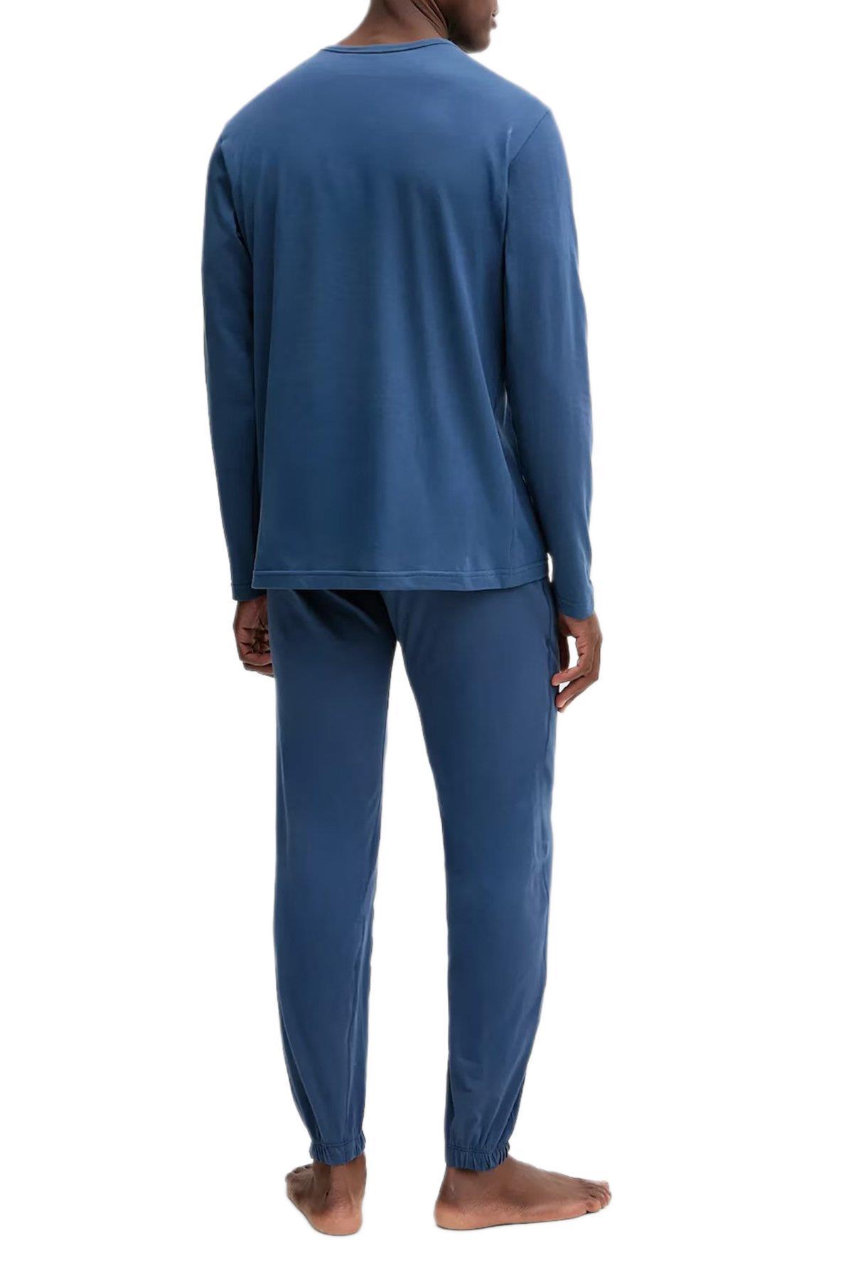 Calvin Klein Erkek Mavi L/S Tişört & Jogger Pantolon Pijama Takımı LV00NM2957