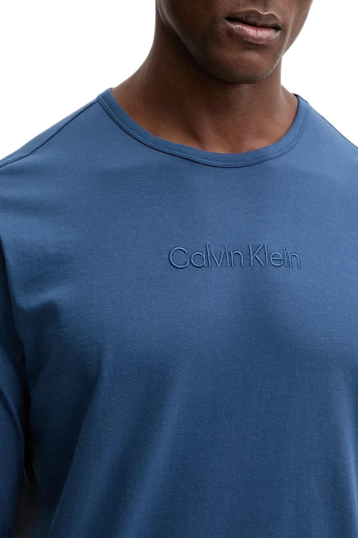 Calvin Klein Erkek Mavi L/S Tişört & Jogger Pantolon Pijama Takımı LV00NM2957