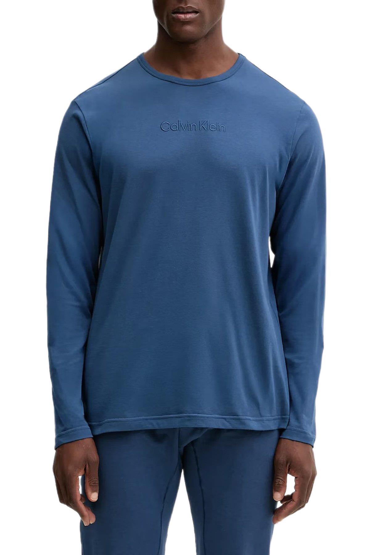 Calvin Klein Erkek Mavi L/S Tişört & Jogger Pantolon Pijama Takımı LV00NM2957