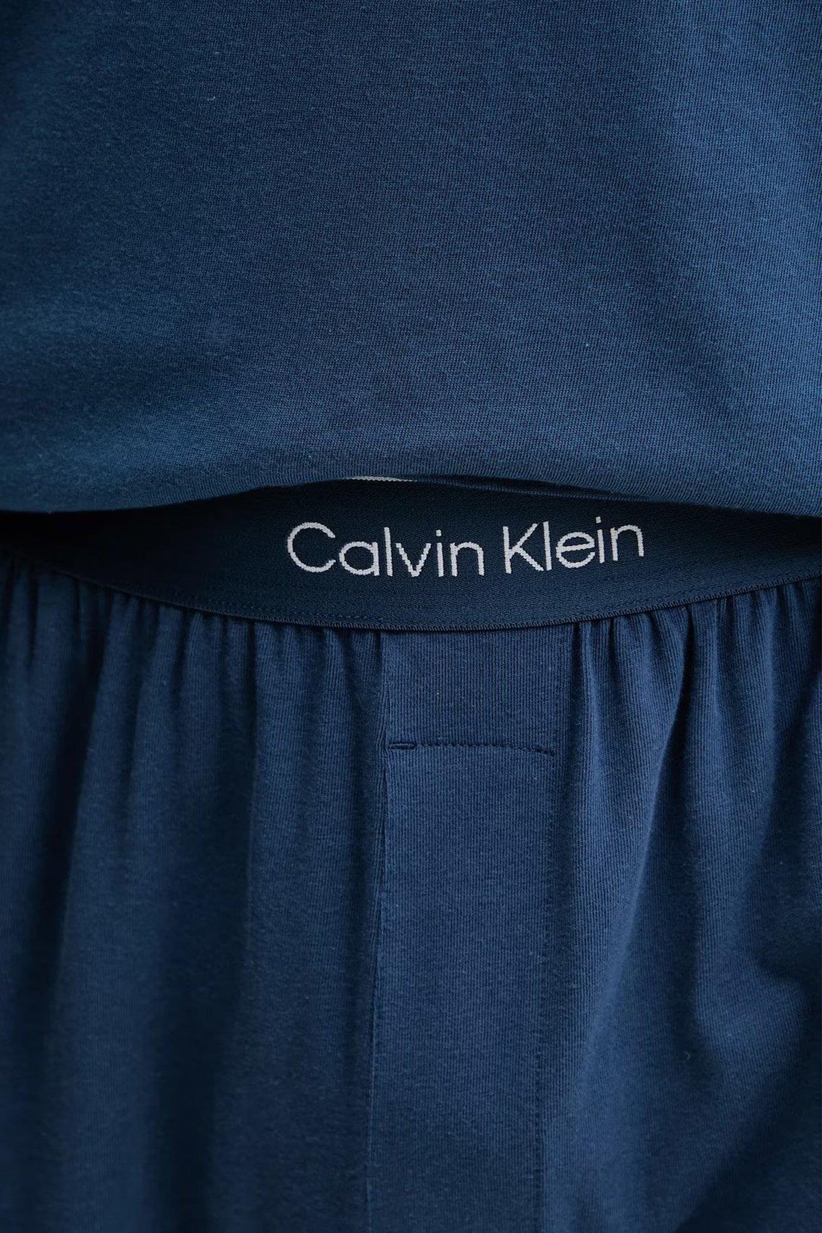 Calvin Klein Erkek Mavi L/S Tişört & Jogger Pantolon Pijama Takımı LV00NM2957