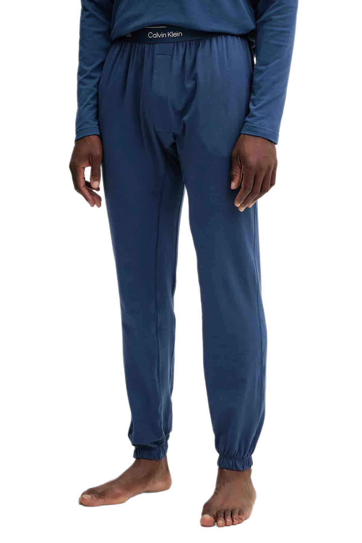 Calvin Klein Erkek Mavi L/S Tişört & Jogger Pantolon Pijama Takımı LV00NM2957
