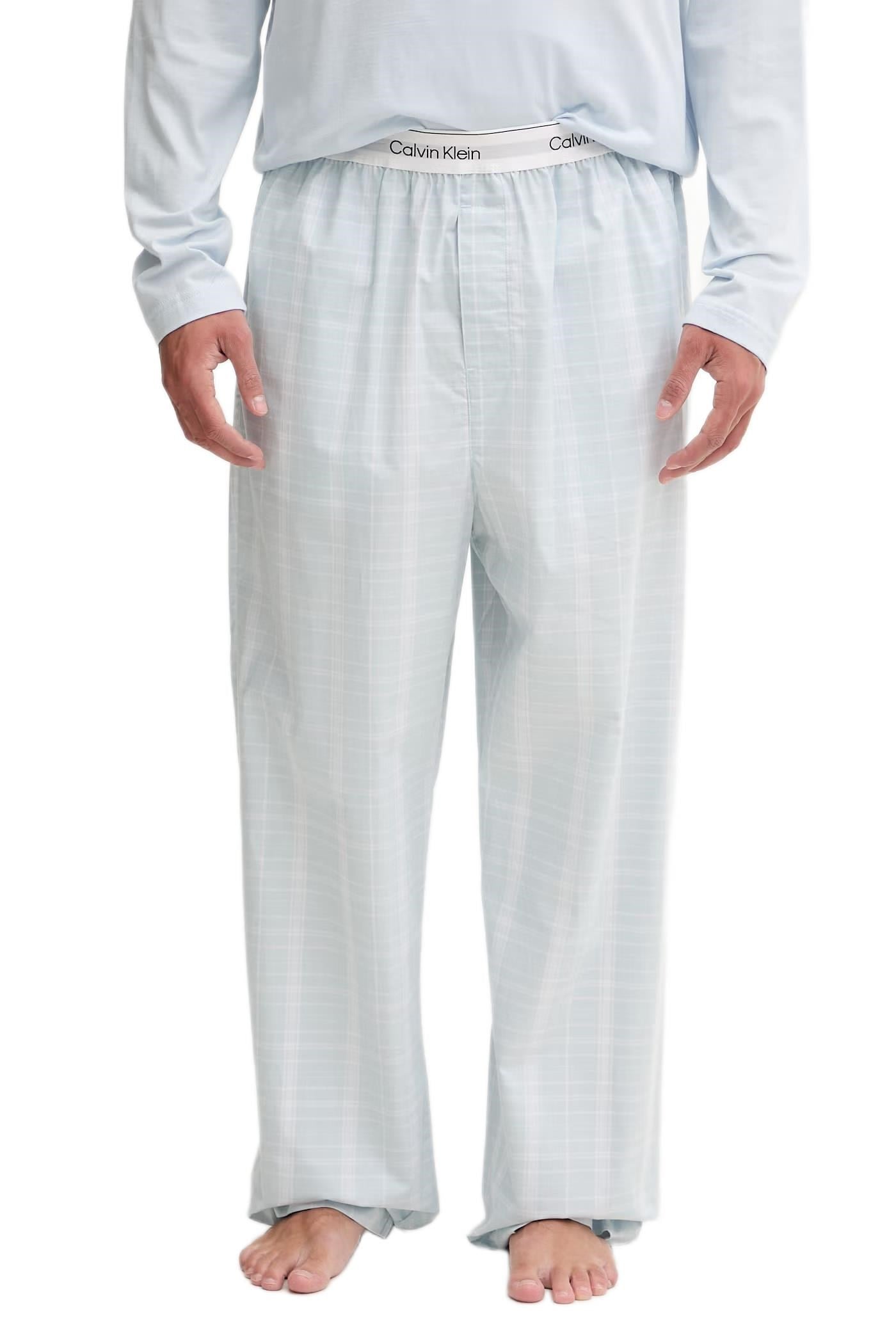 Calvin Klein Erkek Mavi Uzun Kollu Tişört Pantolon Pijama Takımı LV00NM2953