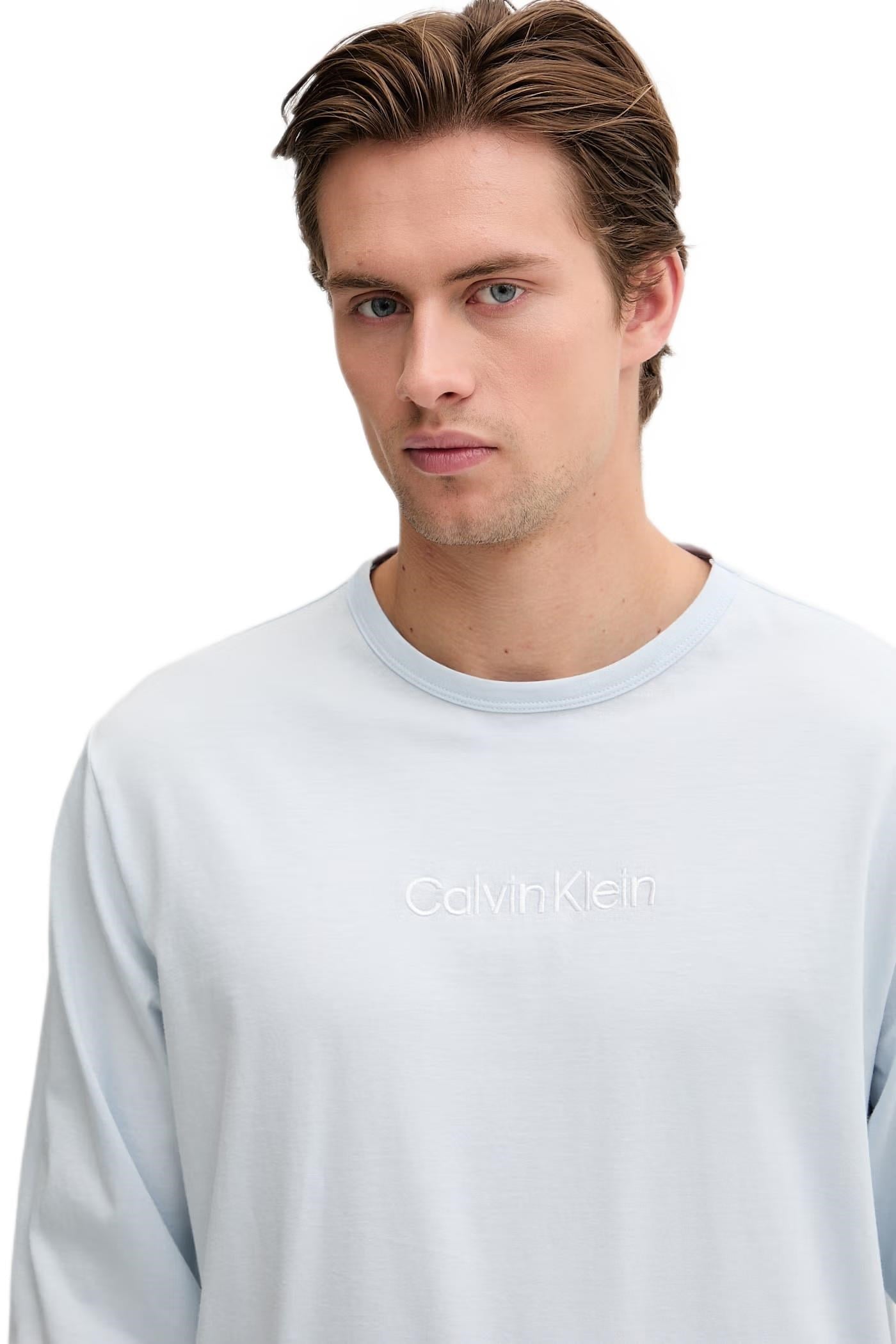 Calvin Klein Erkek Mavi Uzun Kollu Tişört Pantolon Pijama Takımı LV00NM2953