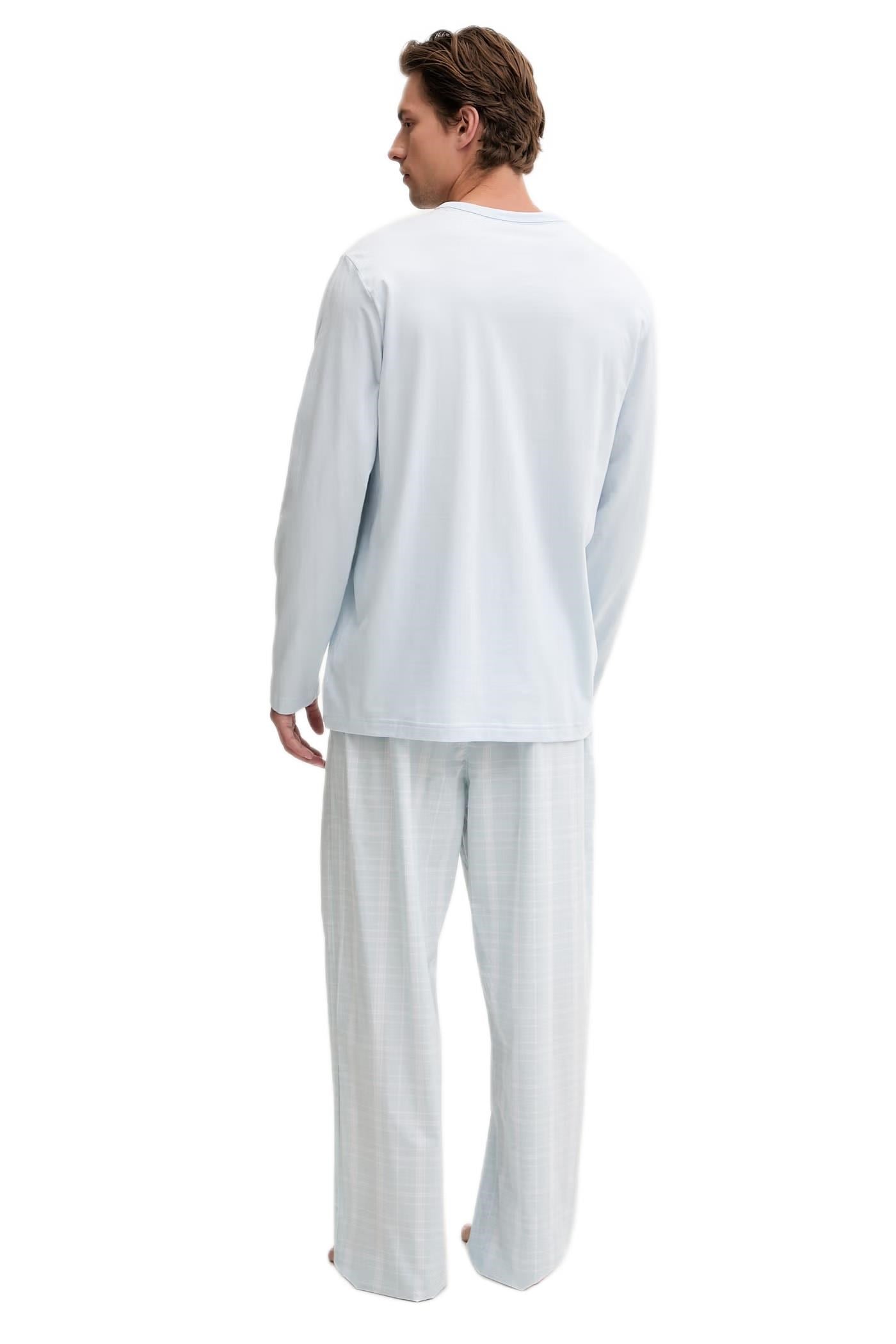 Calvin Klein Erkek Mavi Uzun Kollu Tişört Pantolon Pijama Takımı LV00NM2953