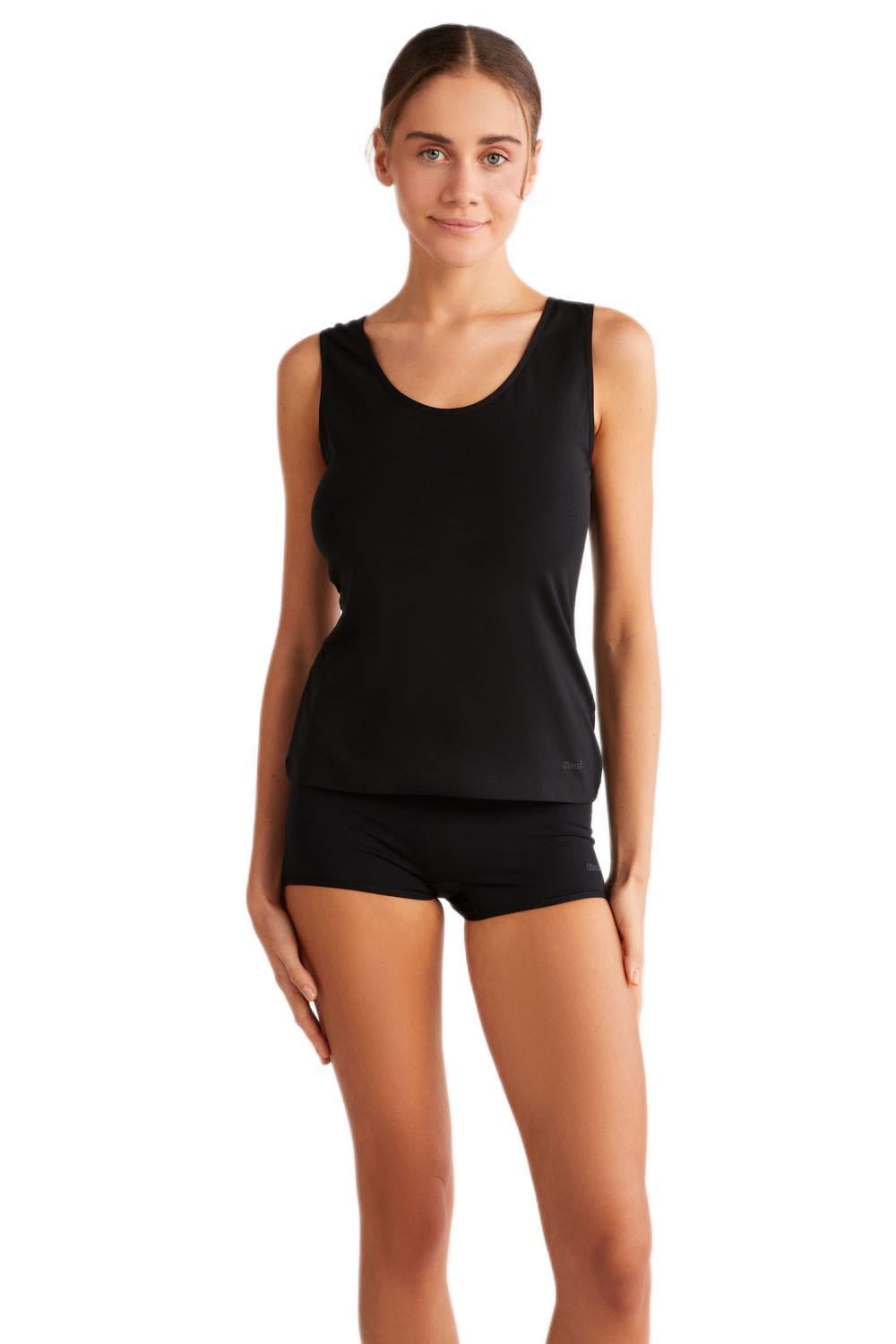 Kom Basic Singlet Pamuklu Kalın Askılı Siyah Atlet