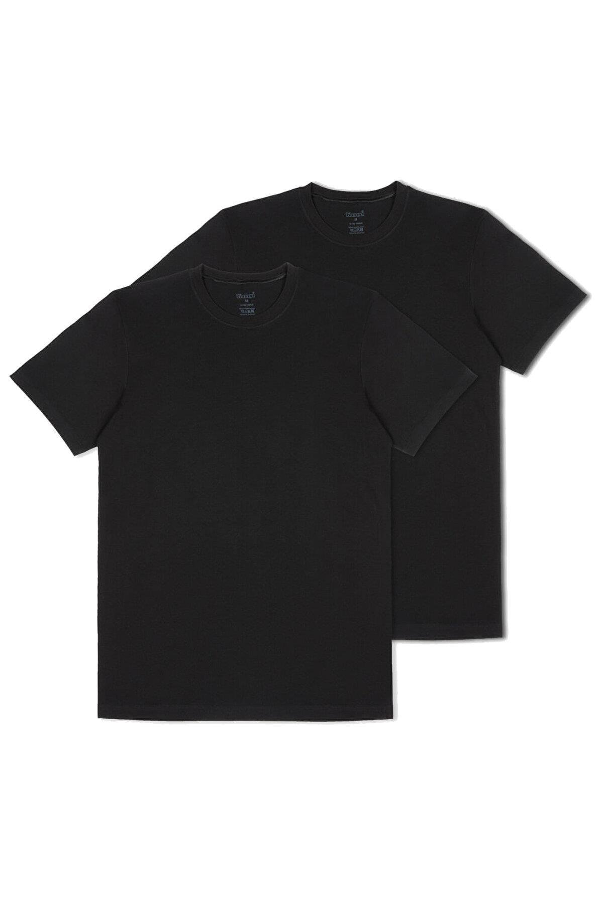 Kom Eduardo Bisiklet Yaka 2'li Erkek Siyah Tshirt