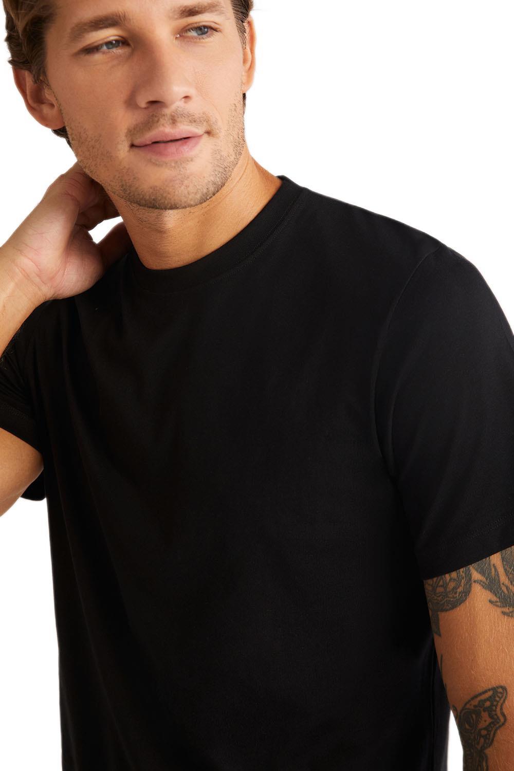 Kom Eduardo Bisiklet Yaka 2'li Erkek Siyah Tshirt