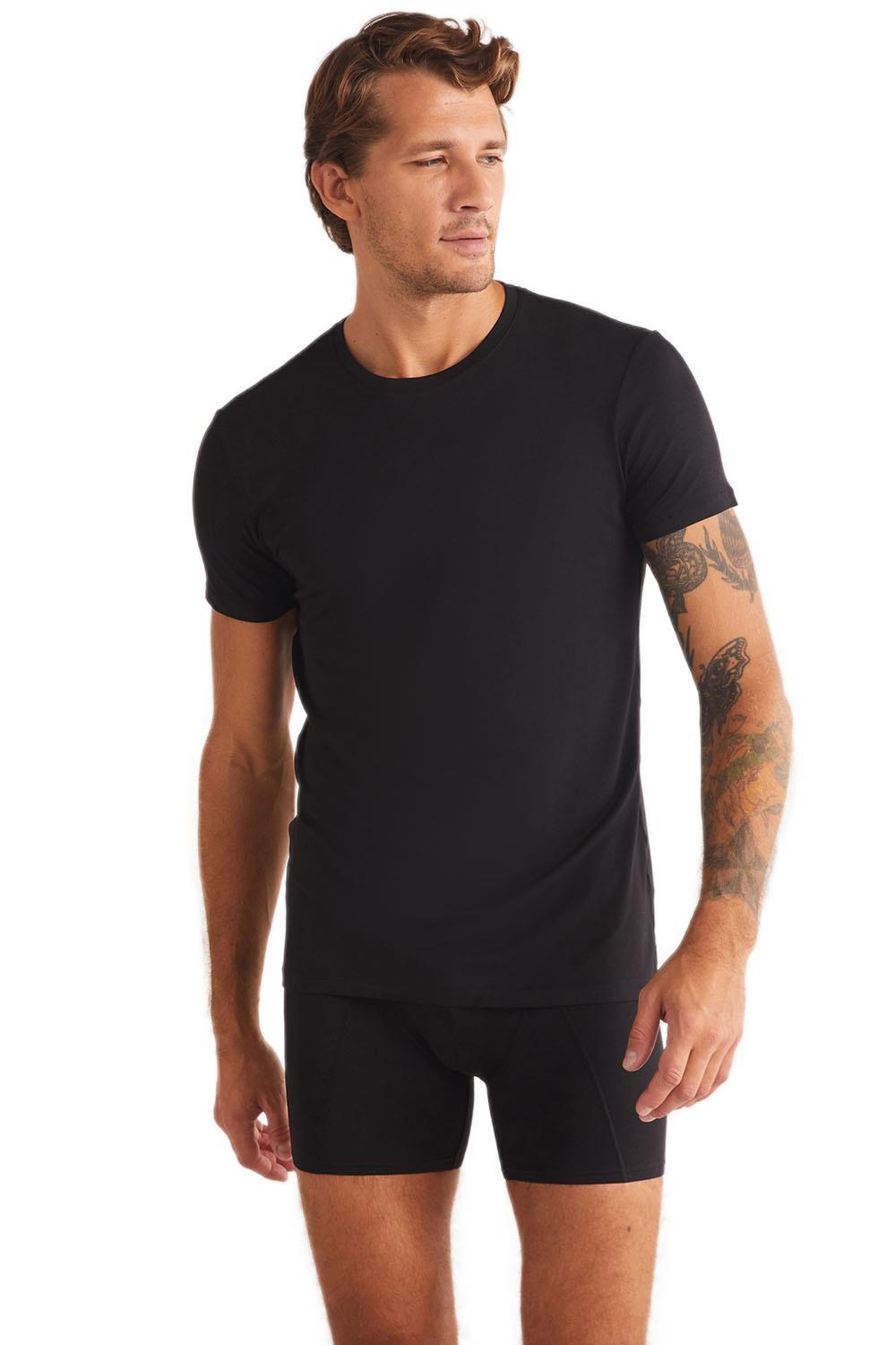 Kom Enzo Bisiklet Yaka Modal Erkek Siyah Tshirt 