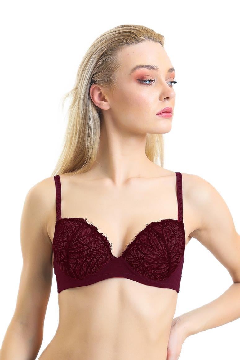 Magic Form Süngerli Dantelli Bordo Sütyen 2685