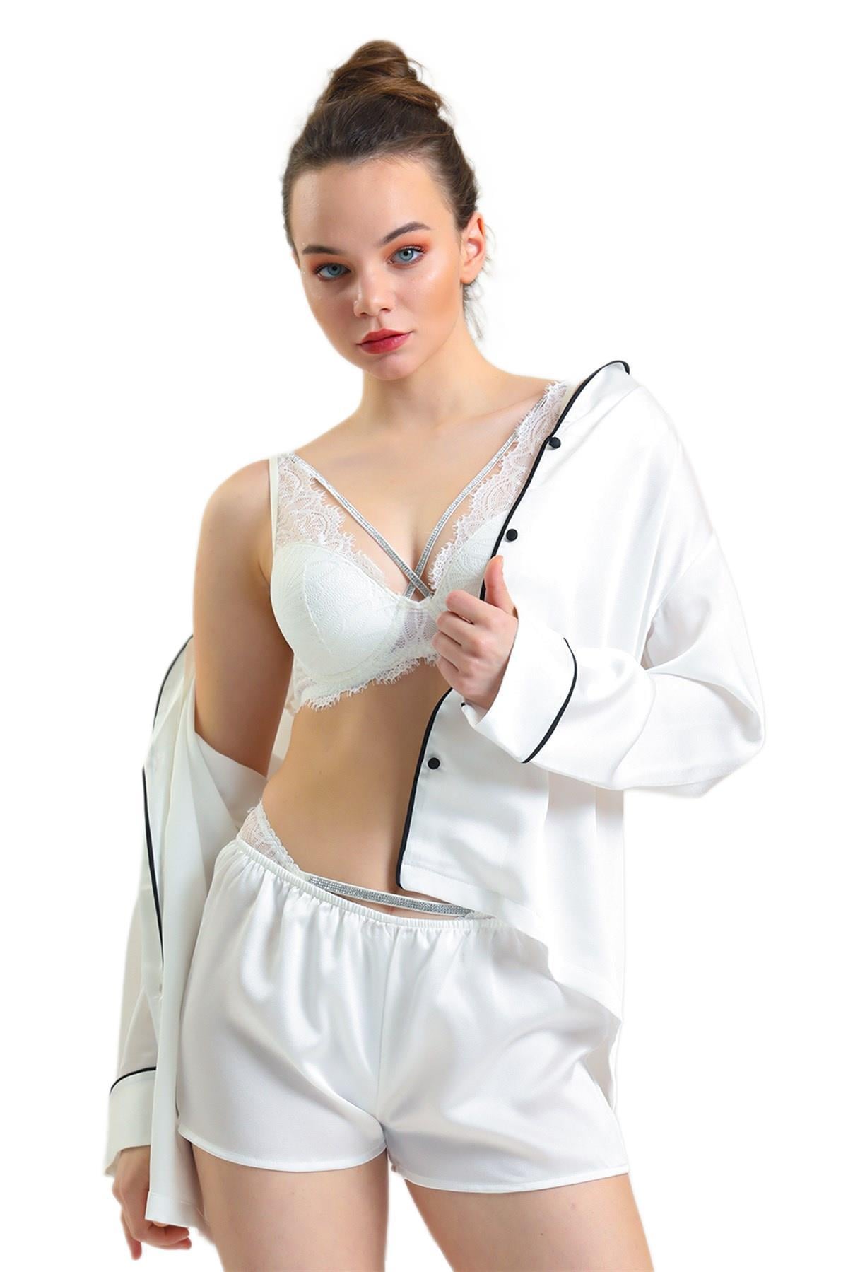 Magic Form Taşlı Dantelli Ekru Sütyen 4686