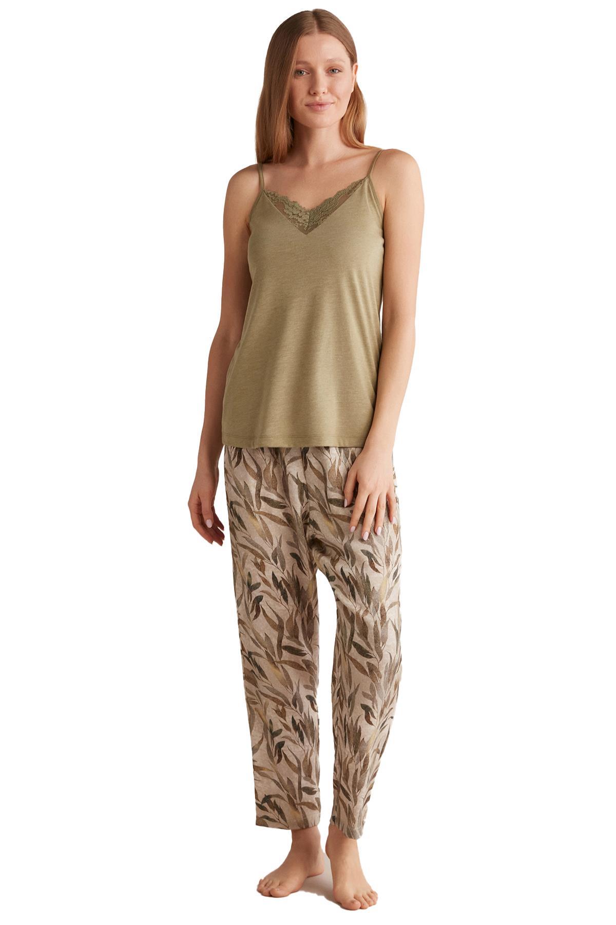 Penye Mood Kadın Comfortlux 3'lü Yeşil Pijama Takımı 9511