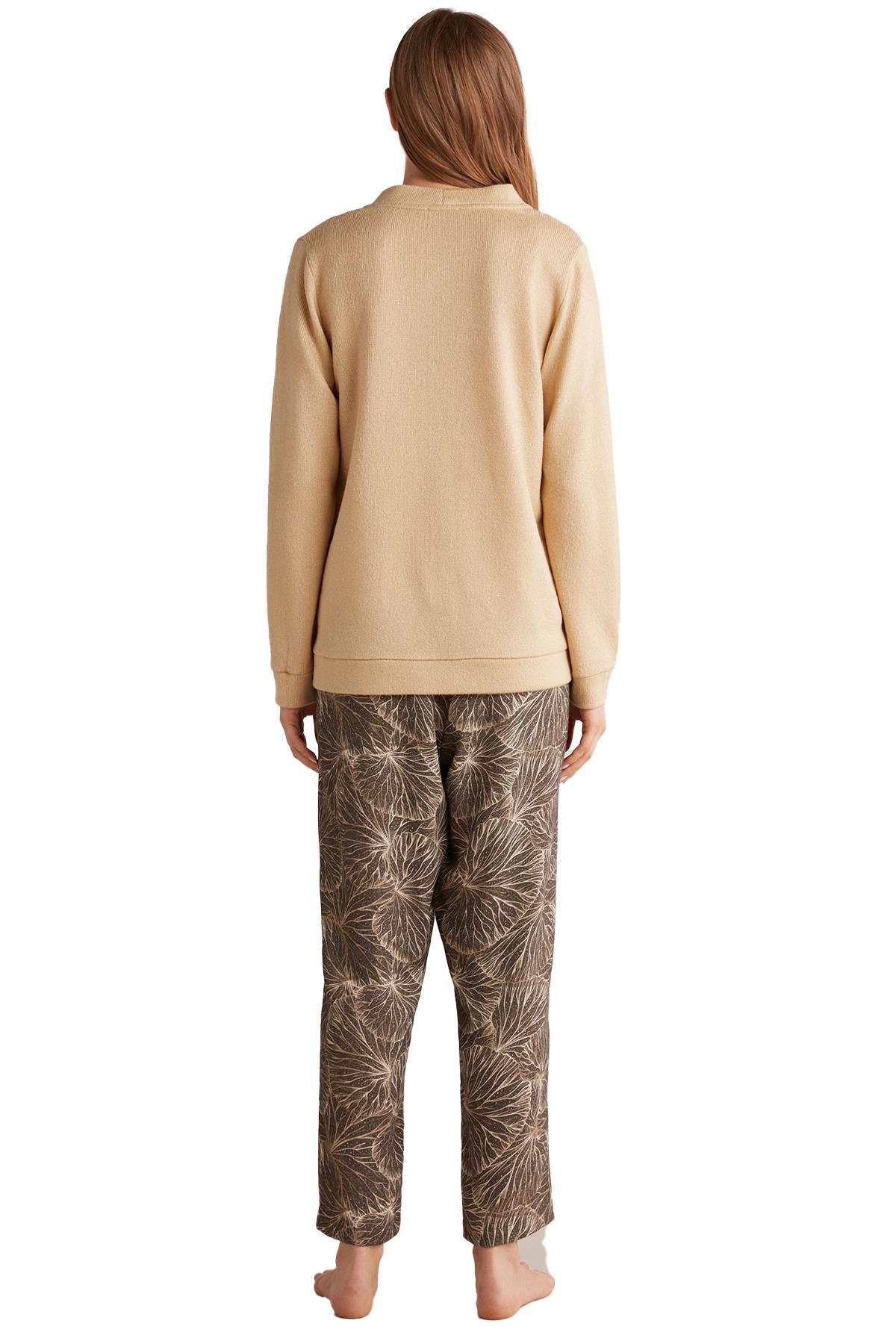 Penye Mood Kadın Comfortlux Üçlü Bej Pijama Takımı 9526