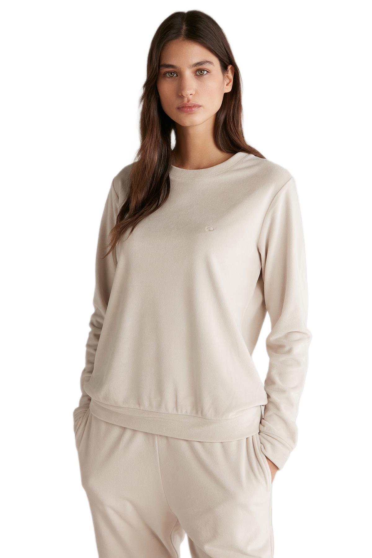 Penye Mood Kadın Yumuşak Dokulu Bej Pijama Takımı 9532