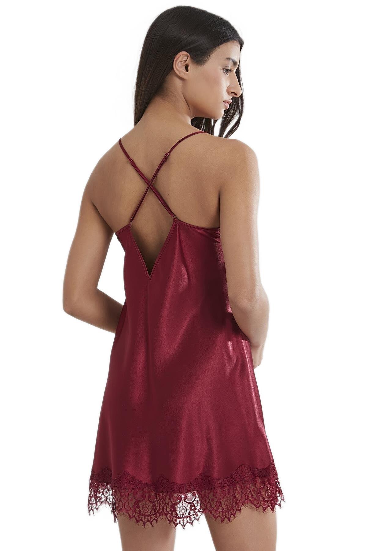 Pierre Cardin Kadın Bordo Saten Gecelik 685