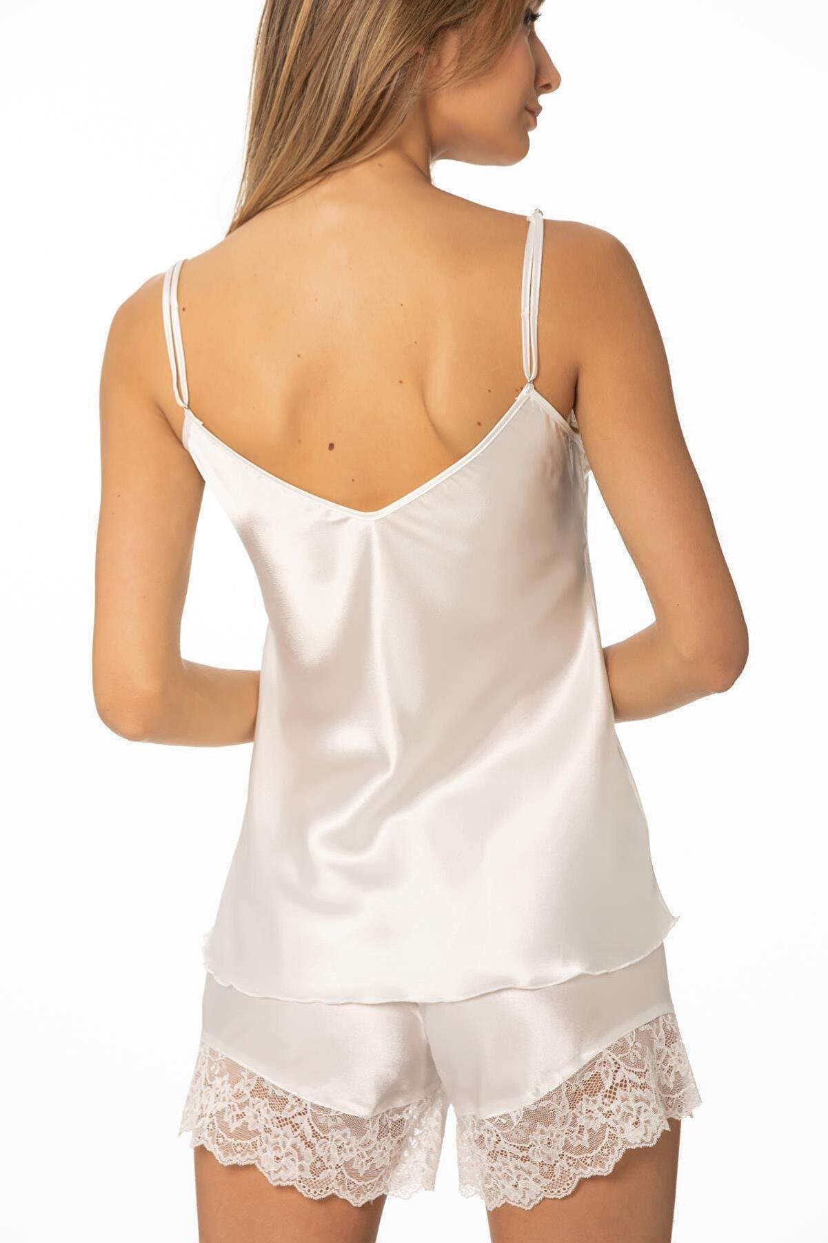 Pierre Cardin Kadın Ekru Saten Dantelli Pijama Şort Takım 430