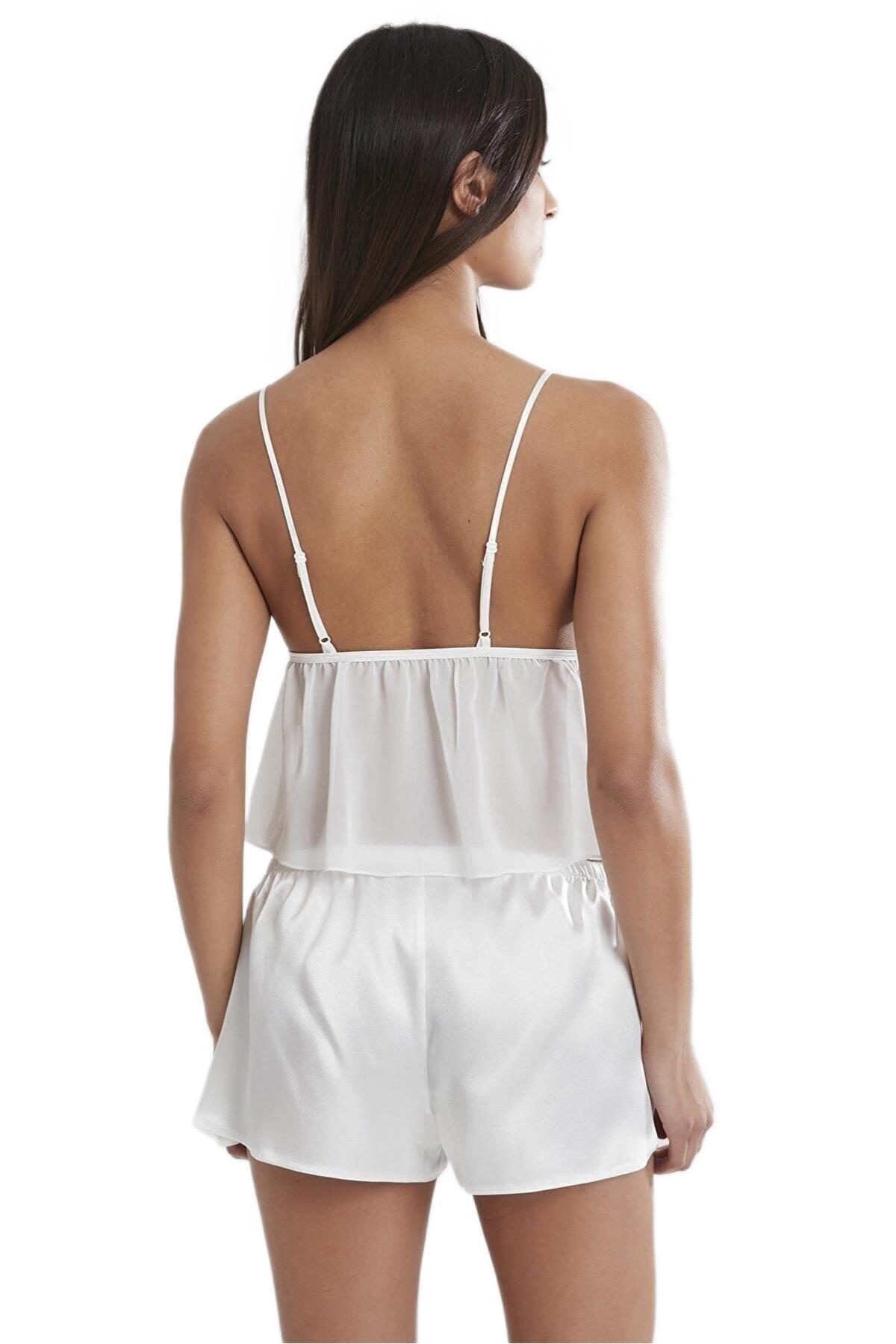 Pierre Cardin Kadın Ekru Saten Dantelli Pijama Şort Takım 450