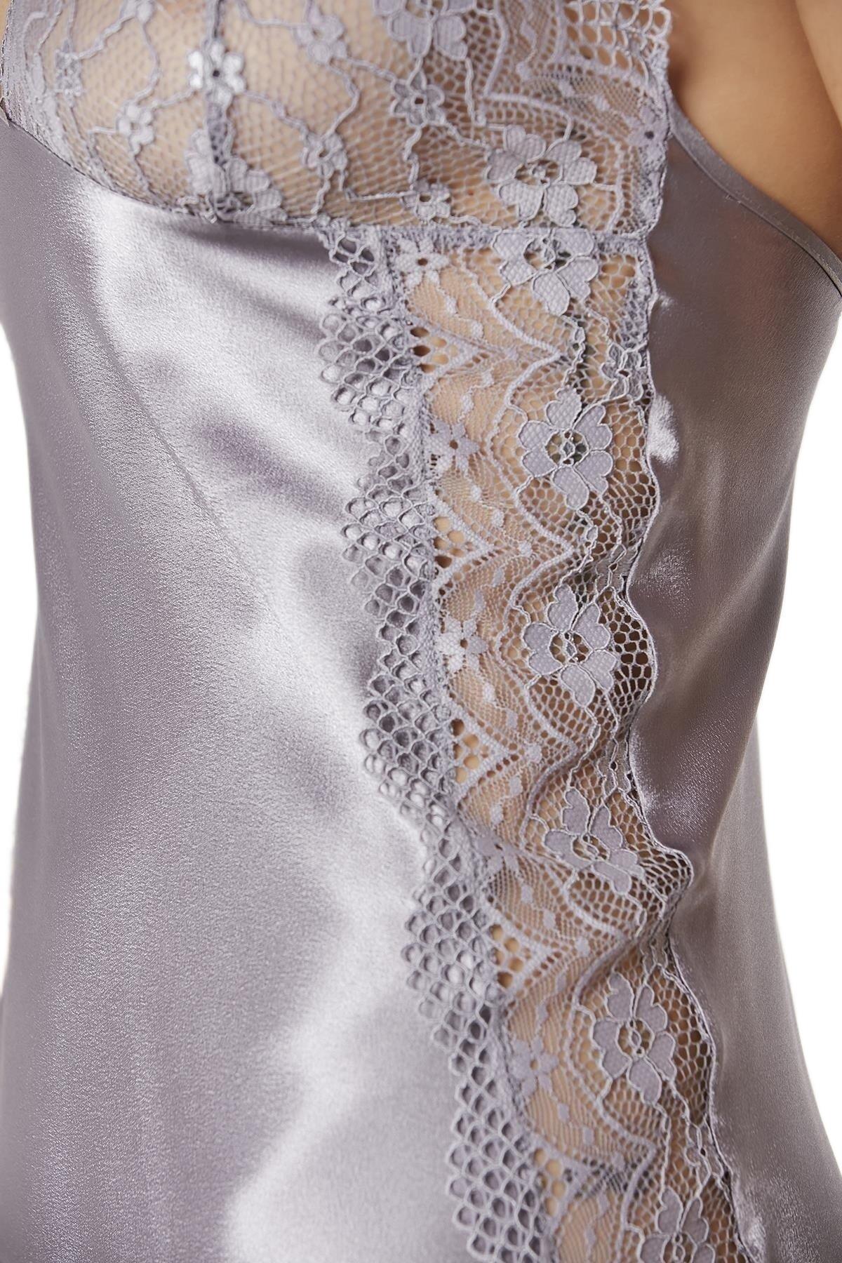 Pierre Cardin Kadın Royal Saten Dantelli Gecelik Sabahlık Takımı 4438