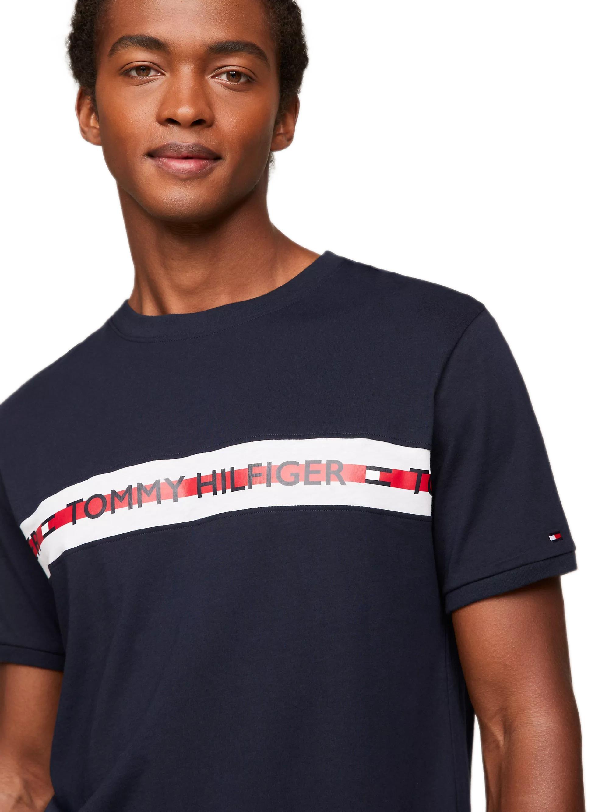 Tommy Hilfiger Erkek Bisiklet Yaka Logolu Lacivert T-Shirt