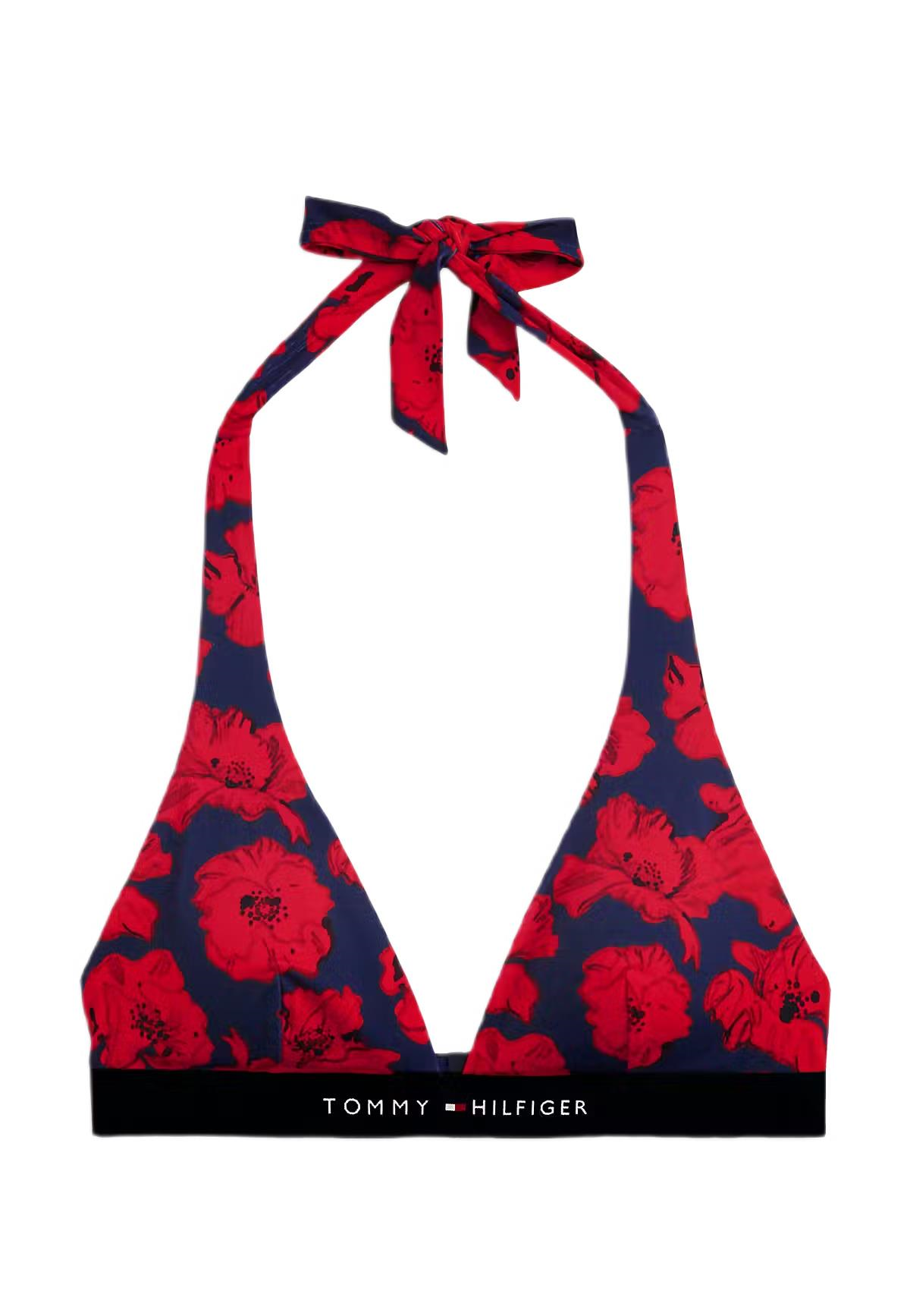 Tommy Hilfiger Kadın Kırmızı Desenli Boyundan Bağlamalı Bikini Üstü UW0UW06368
