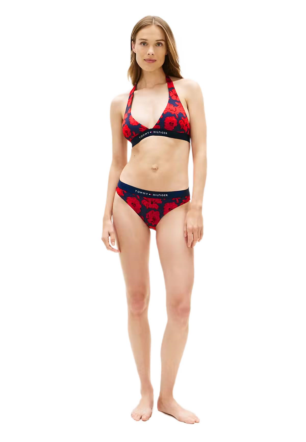 Tommy Hilfiger Kadın Kırmızı Desenli Boyundan Bağlamalı Bikini Üstü UW0UW06368