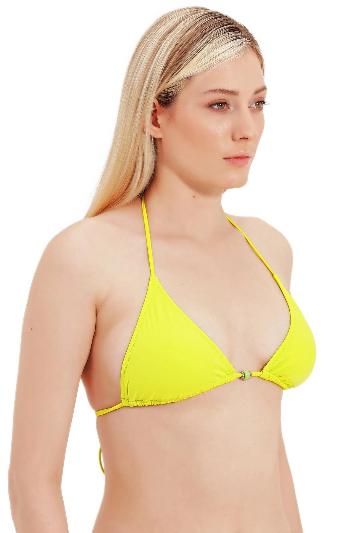 Zeki Cam Boncuk Detaylı Üçgen Yeşil Bikini Üst 