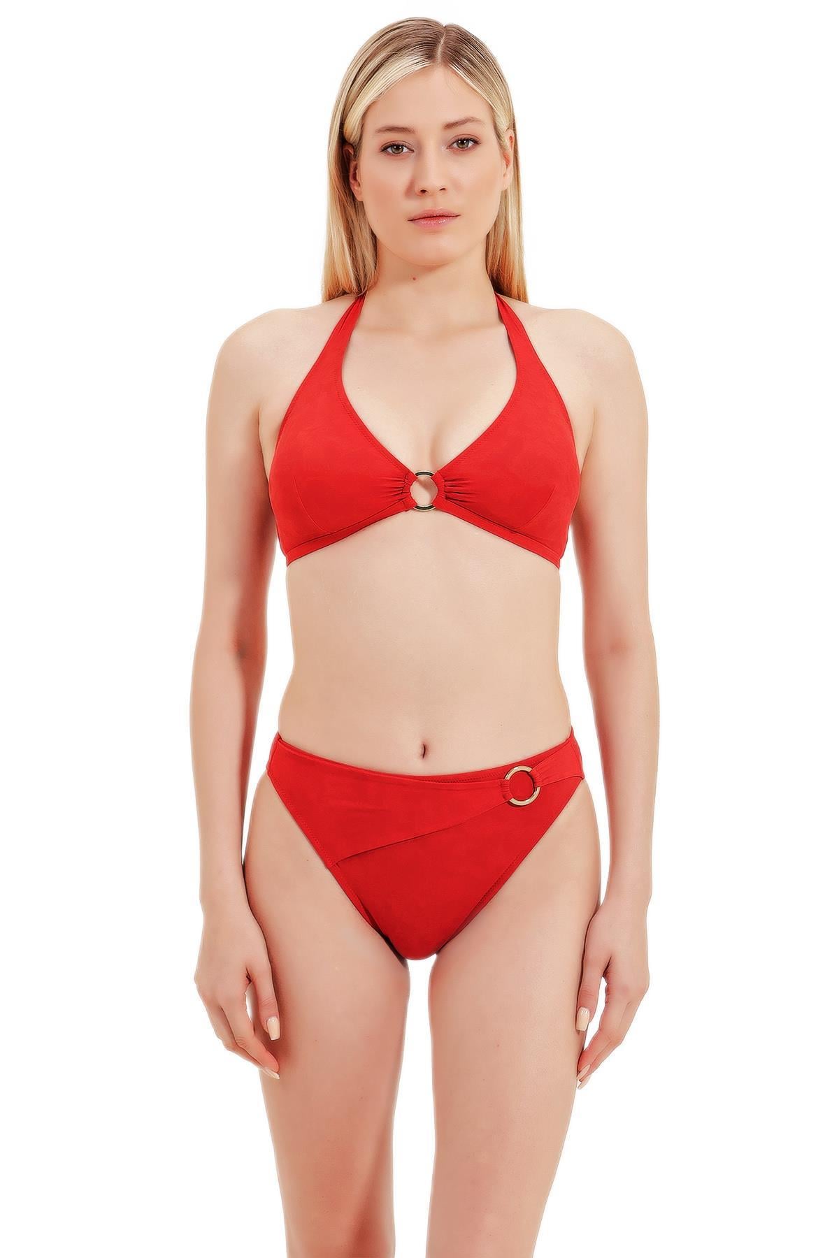 Zeki Gold Detaylı Turuncu Bikini Takım