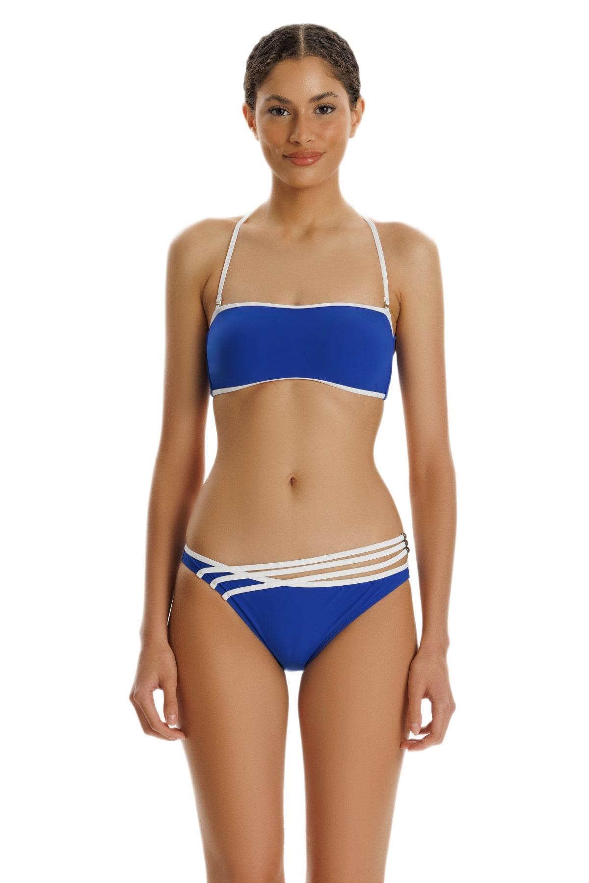 Zeki Mavi Boyundan Bağlamalı Straplez Bikini Takımı