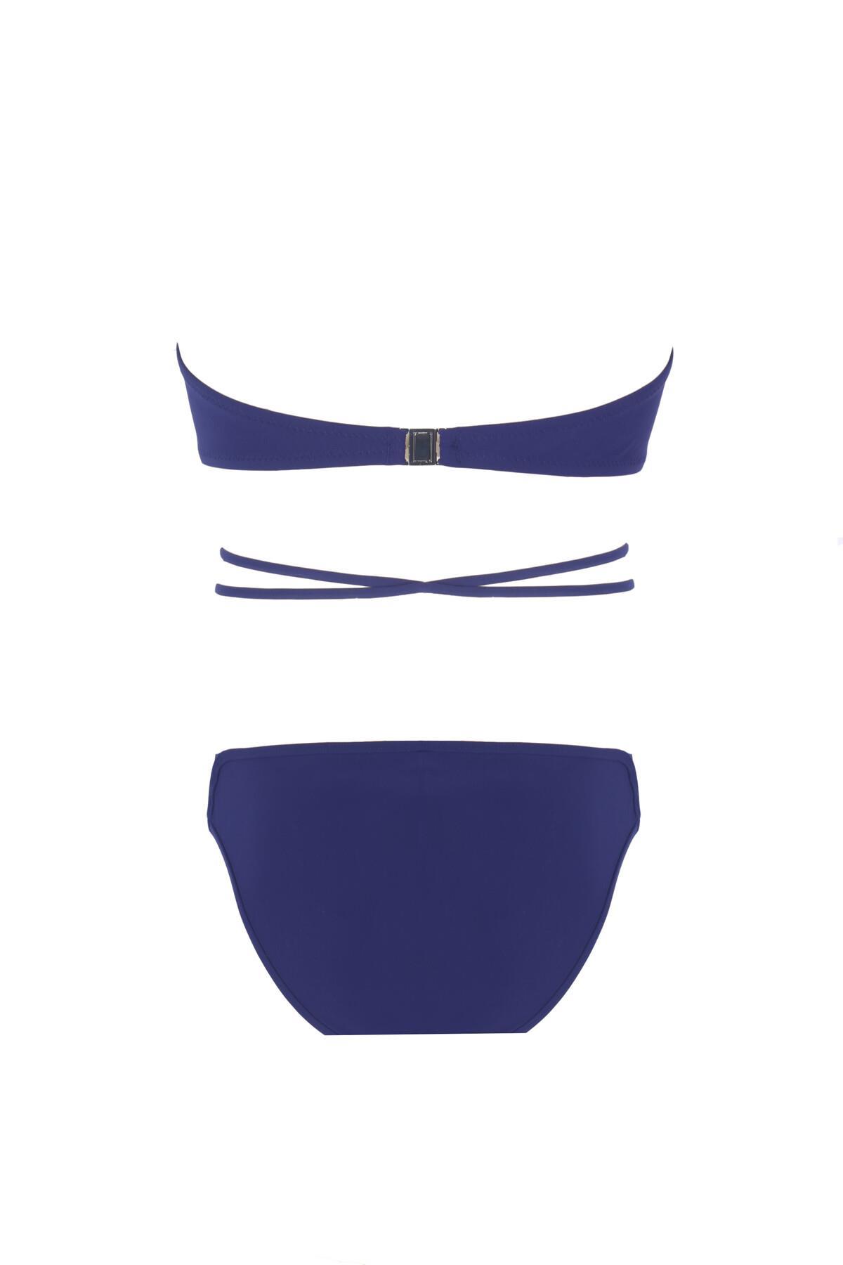 Zeki Şeritli Balensiz Lacivert Bikini Takımı