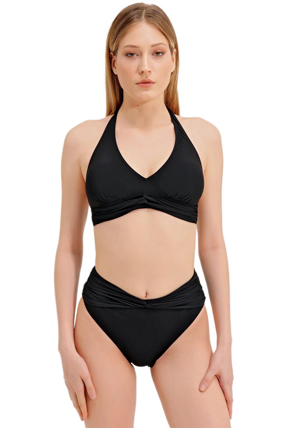 Zeki Yüksek Bel Siyah Bikini Takım