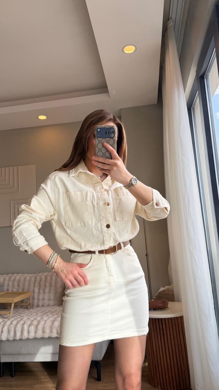  RELAX DENİM ELBİSE EKRU