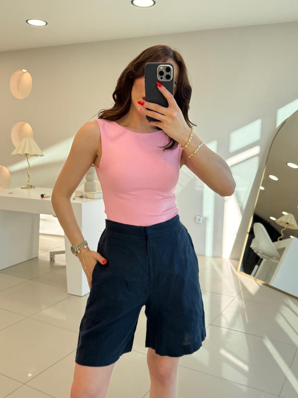 %100 KETEN ŞORT LACİVERT