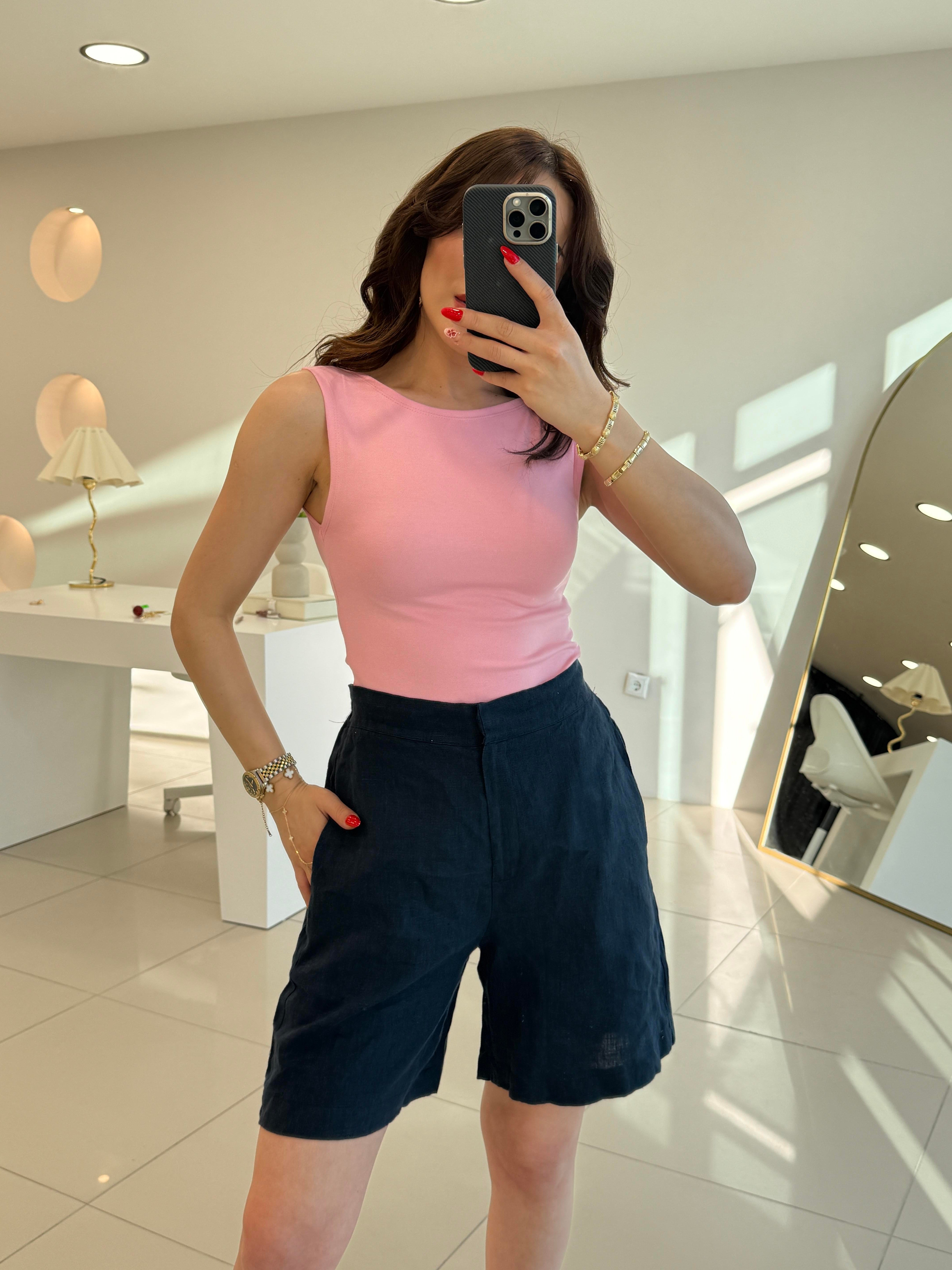 %100 KETEN ŞORT LACİVERT