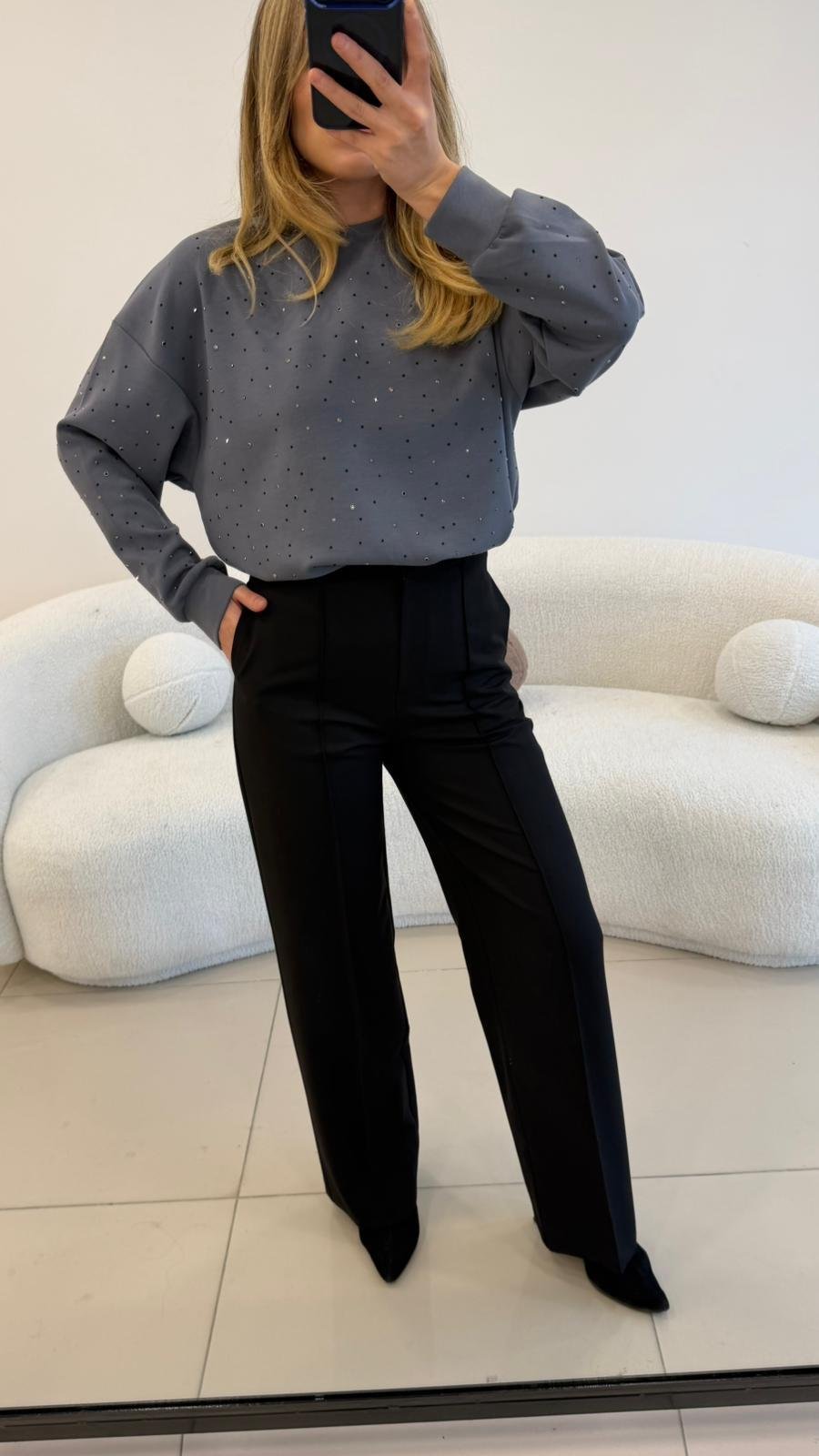 2 İPLİK FULL TAŞLI SWEAT GRİ