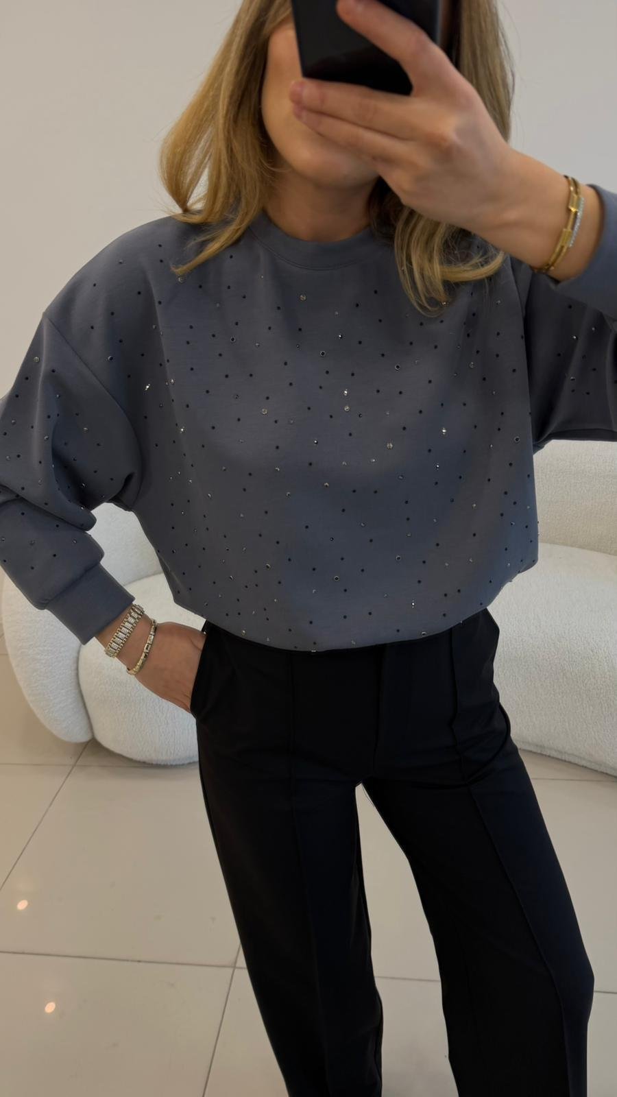 2 İPLİK FULL TAŞLI SWEAT GRİ