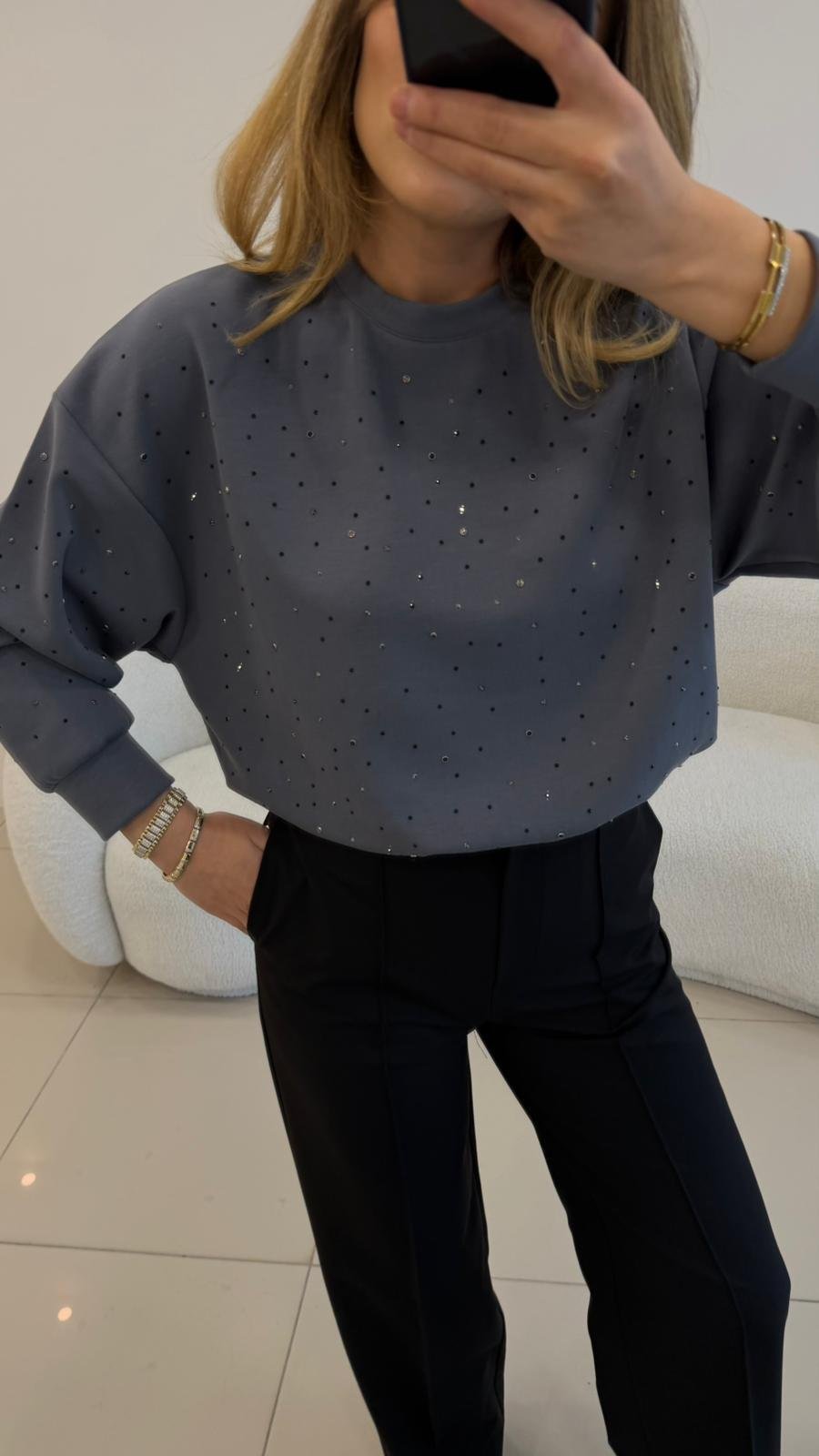 2 İPLİK FULL TAŞLI SWEAT GRİ