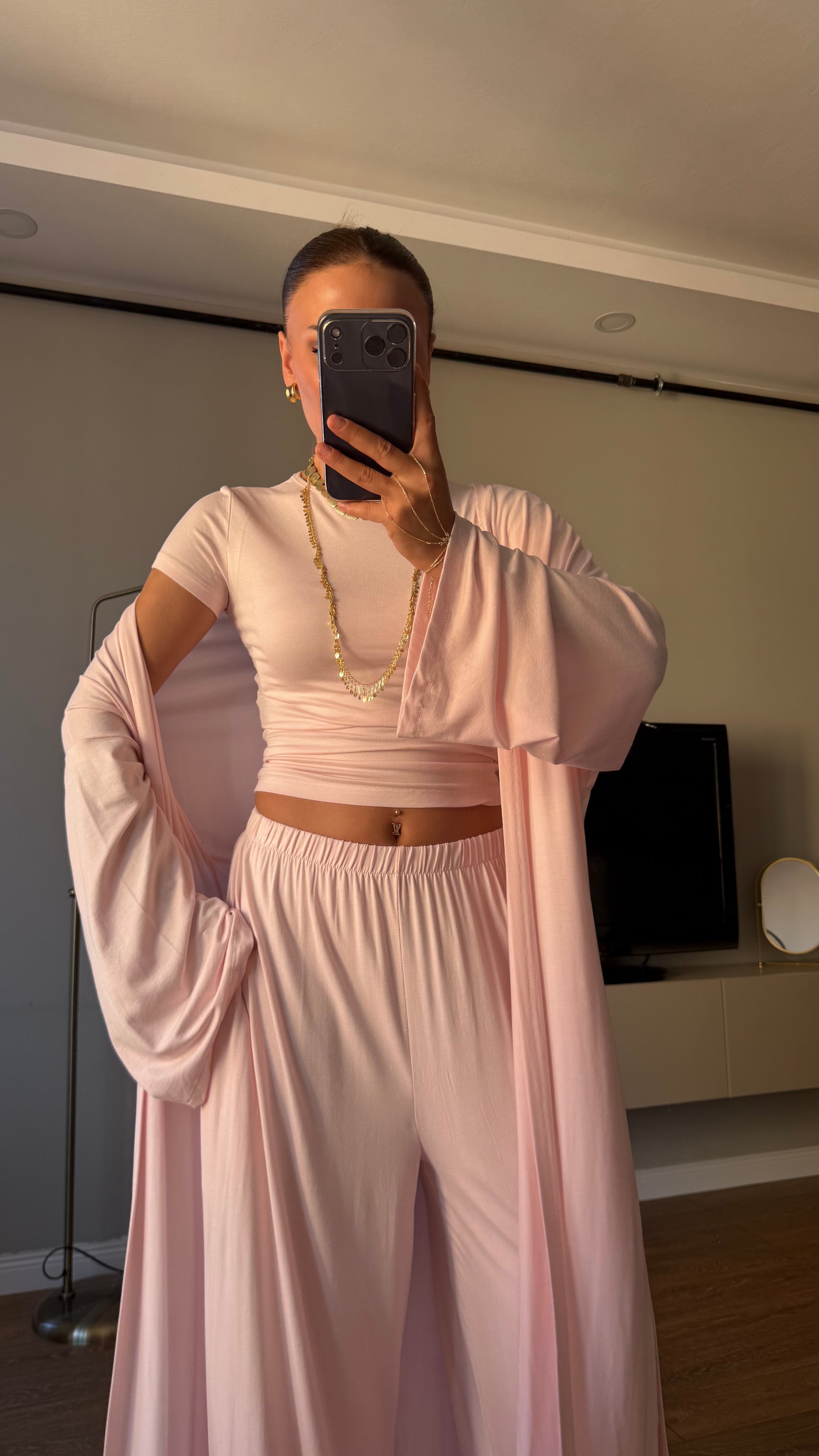 3 lü Hırkalı Pamuk Takım Pembe