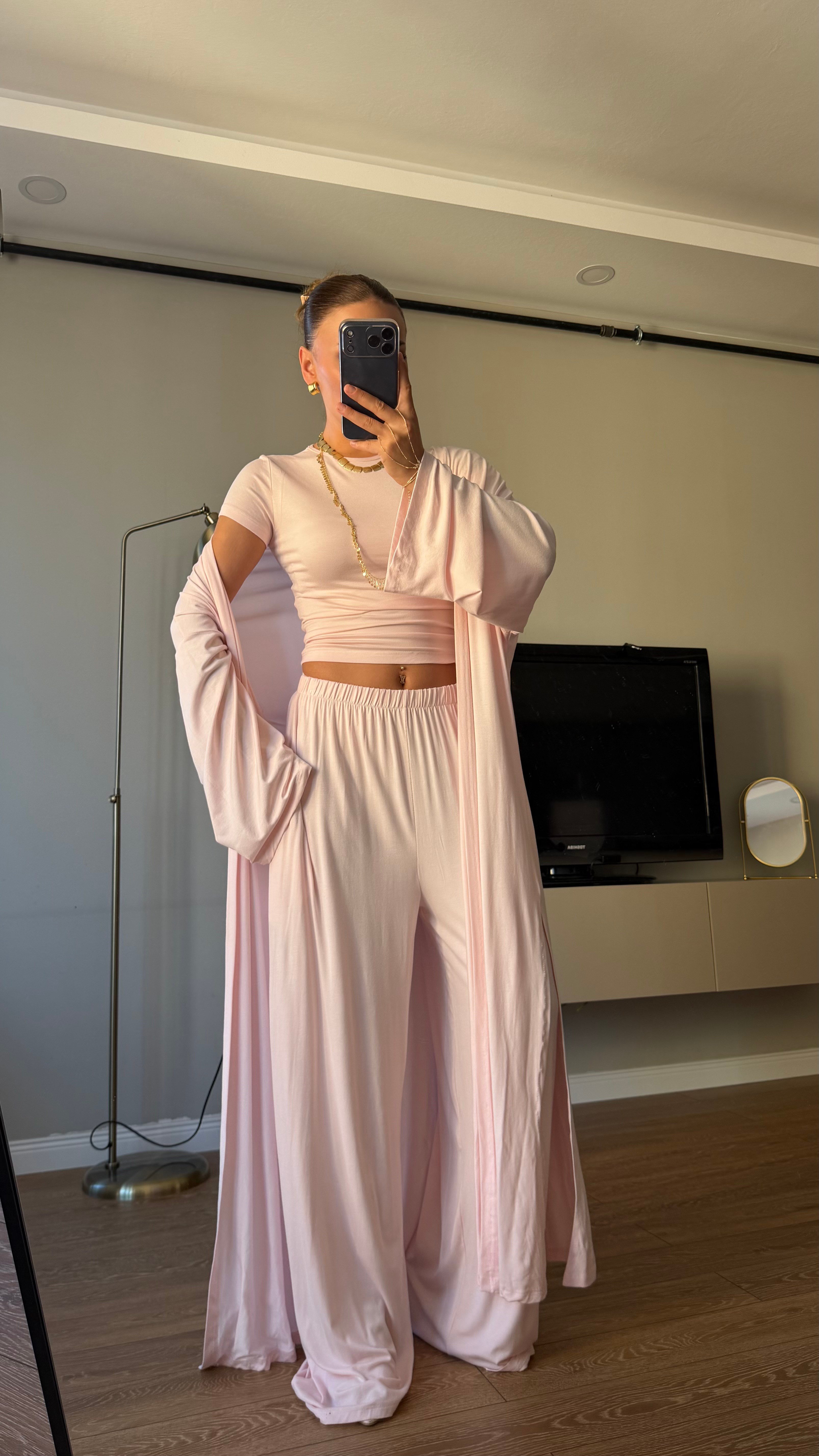 3 lü Hırkalı Pamuk Takım Pembe