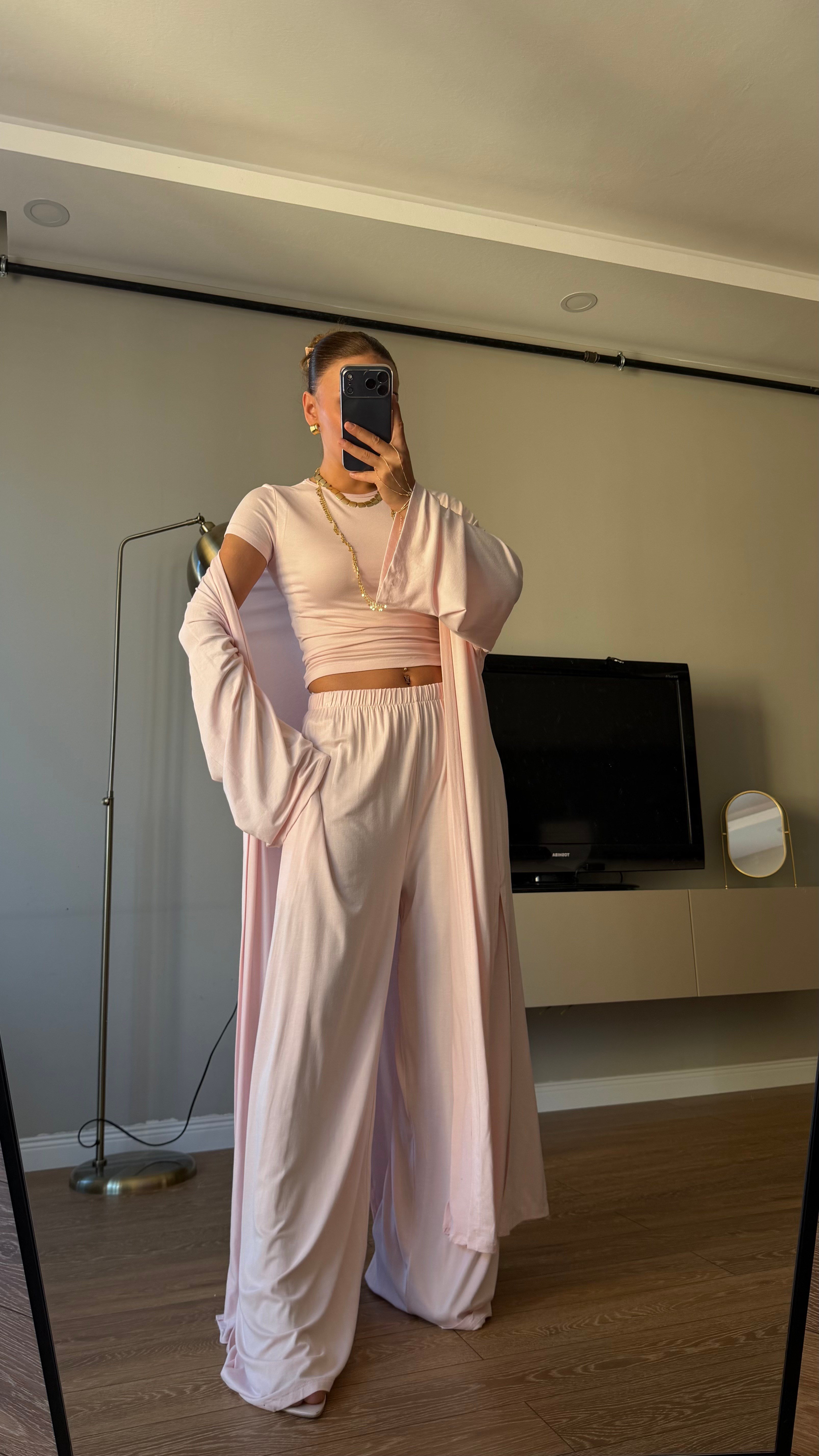 3 lü Hırkalı Pamuk Takım Pembe