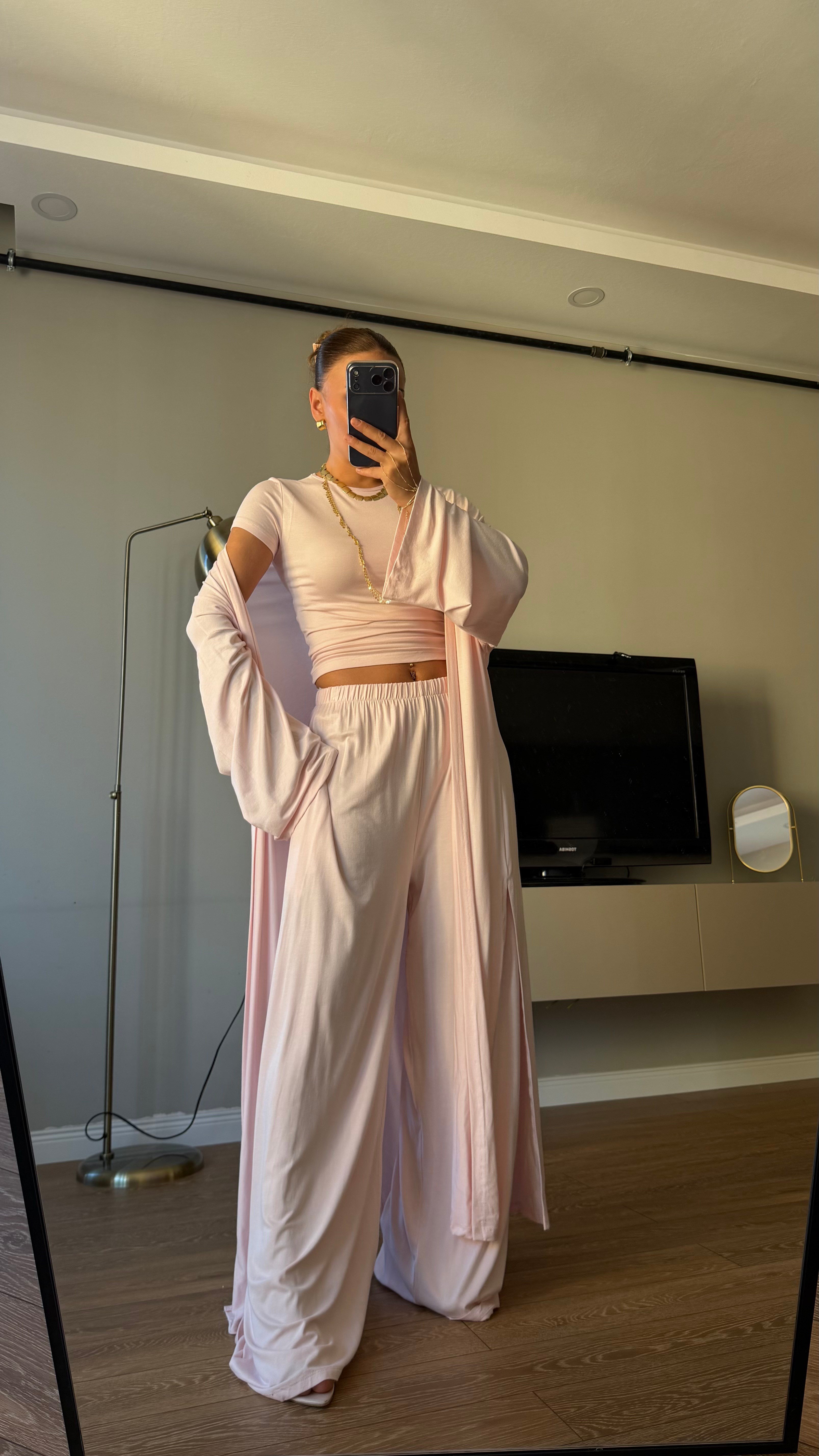3 lü Hırkalı Pamuk Takım Pembe