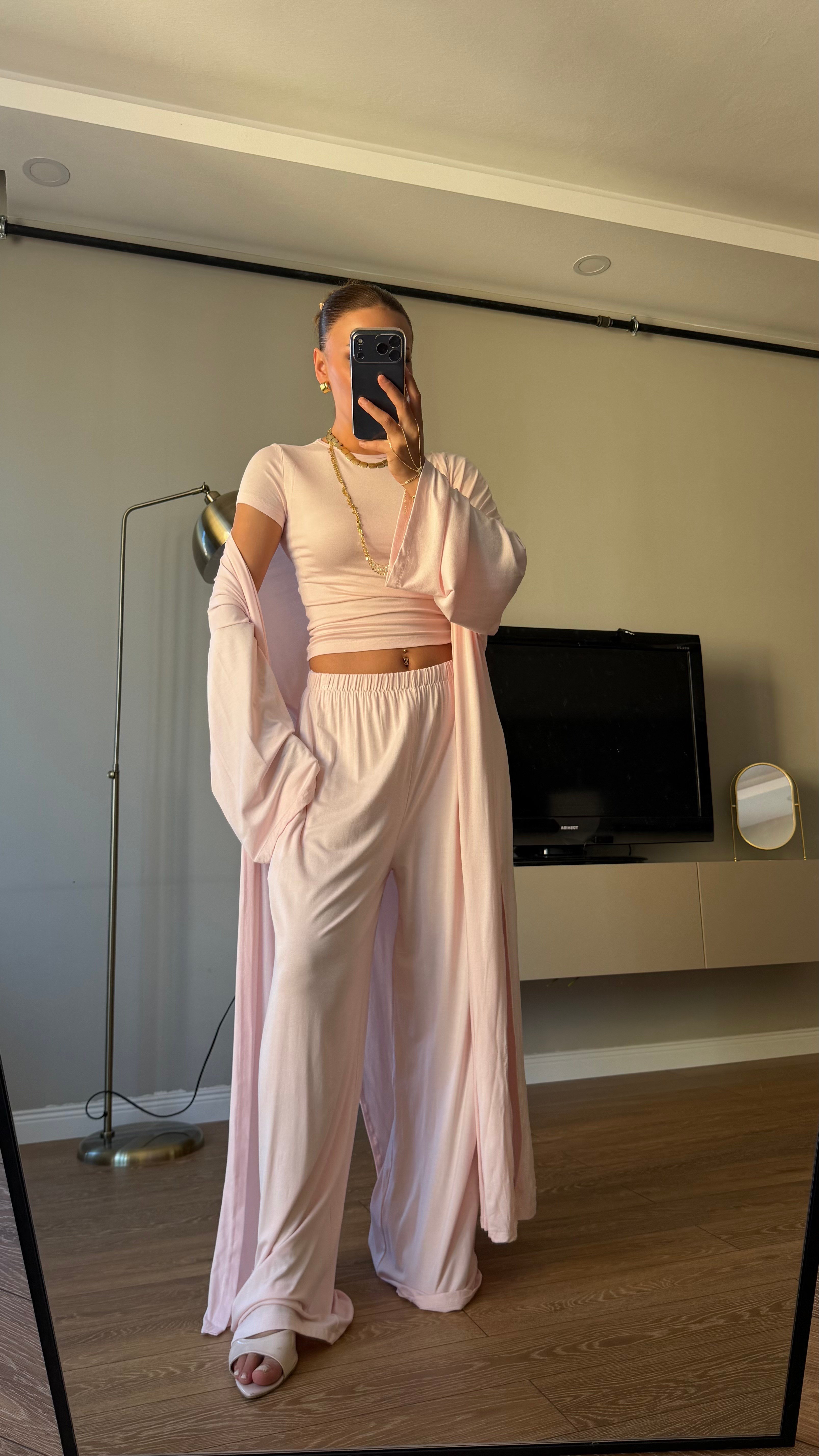 3 lü Hırkalı Pamuk Takım Pembe