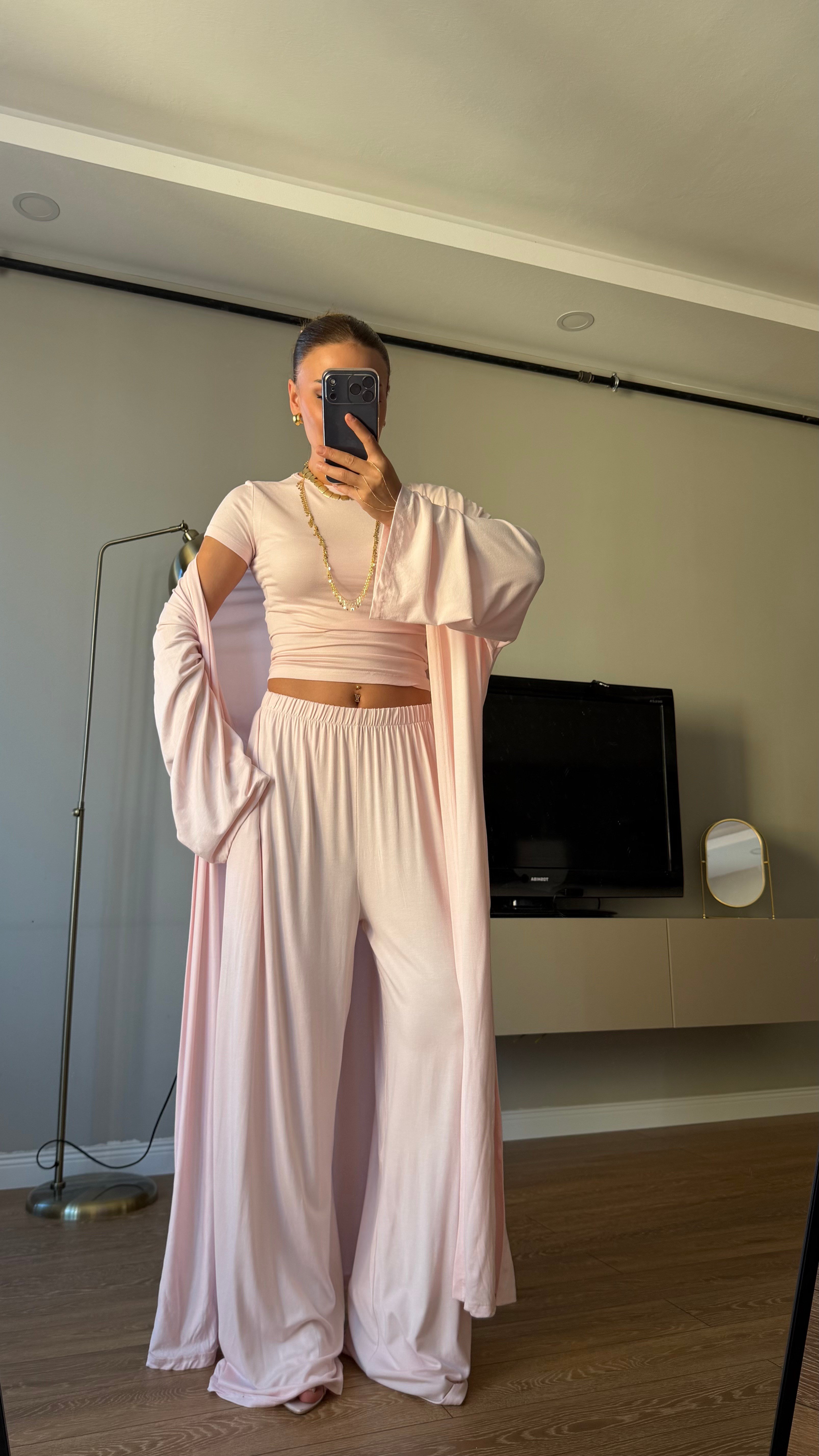 3 lü Hırkalı Pamuk Takım Pembe