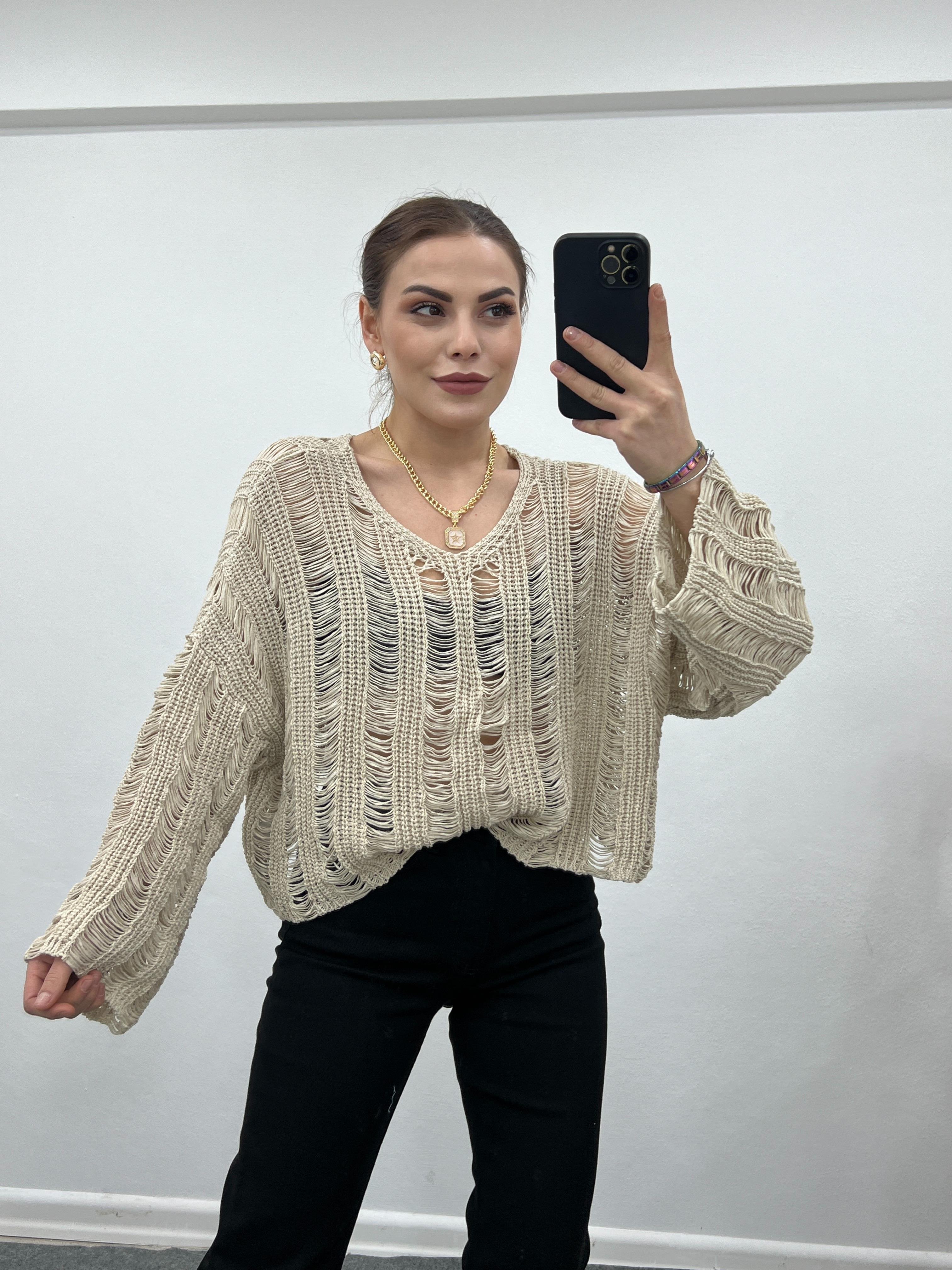 AJURLU TAŞ RENGİ TRİKO
