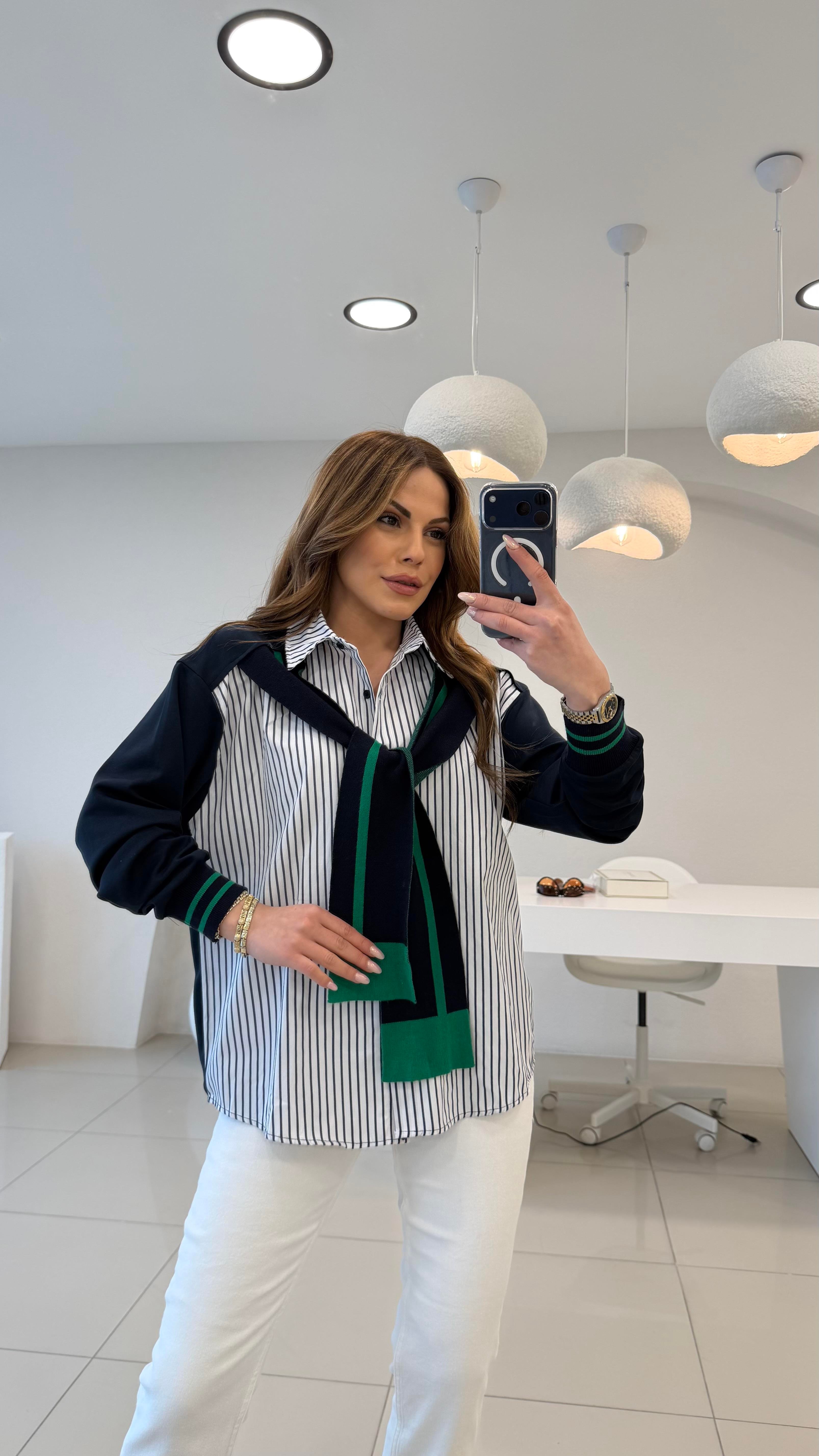 ARKASI MODAL LACİVERT  ŞAL BAĞLAMALI GÖMLEK