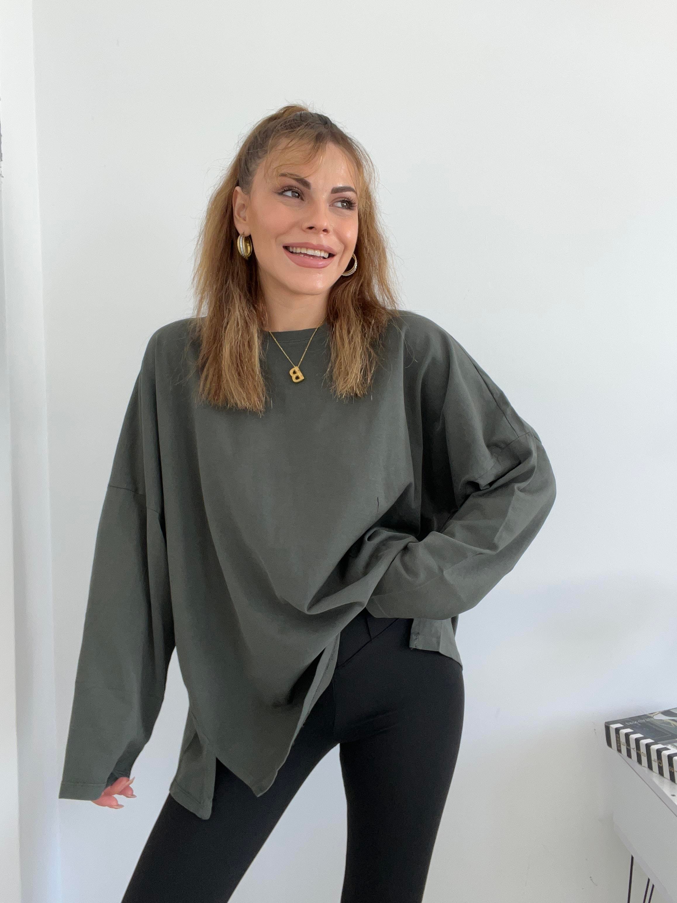 ARKASI PİLELİ OVERSİZE BASİC HAKİ