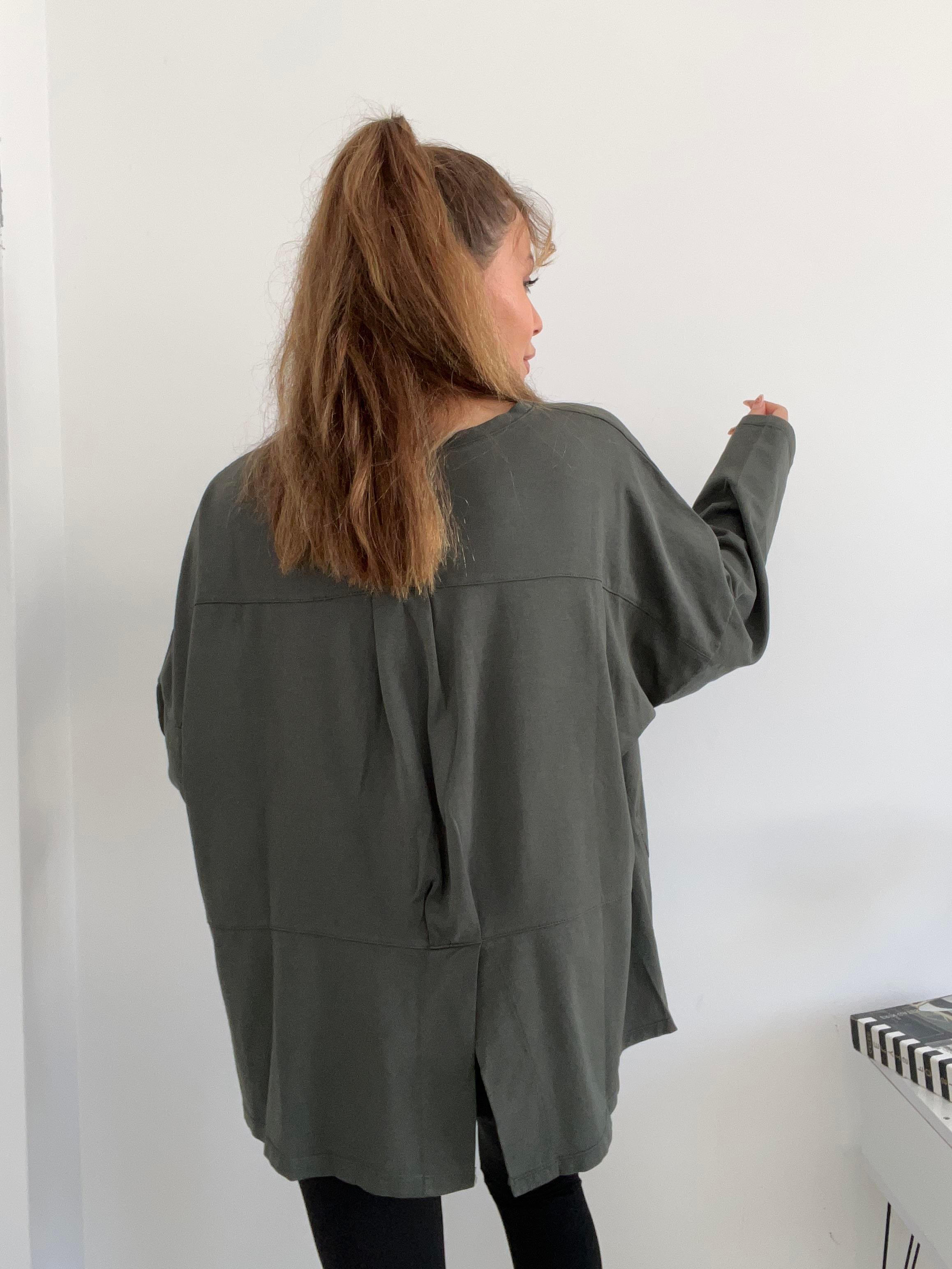 ARKASI PİLELİ OVERSİZE BASİC HAKİ