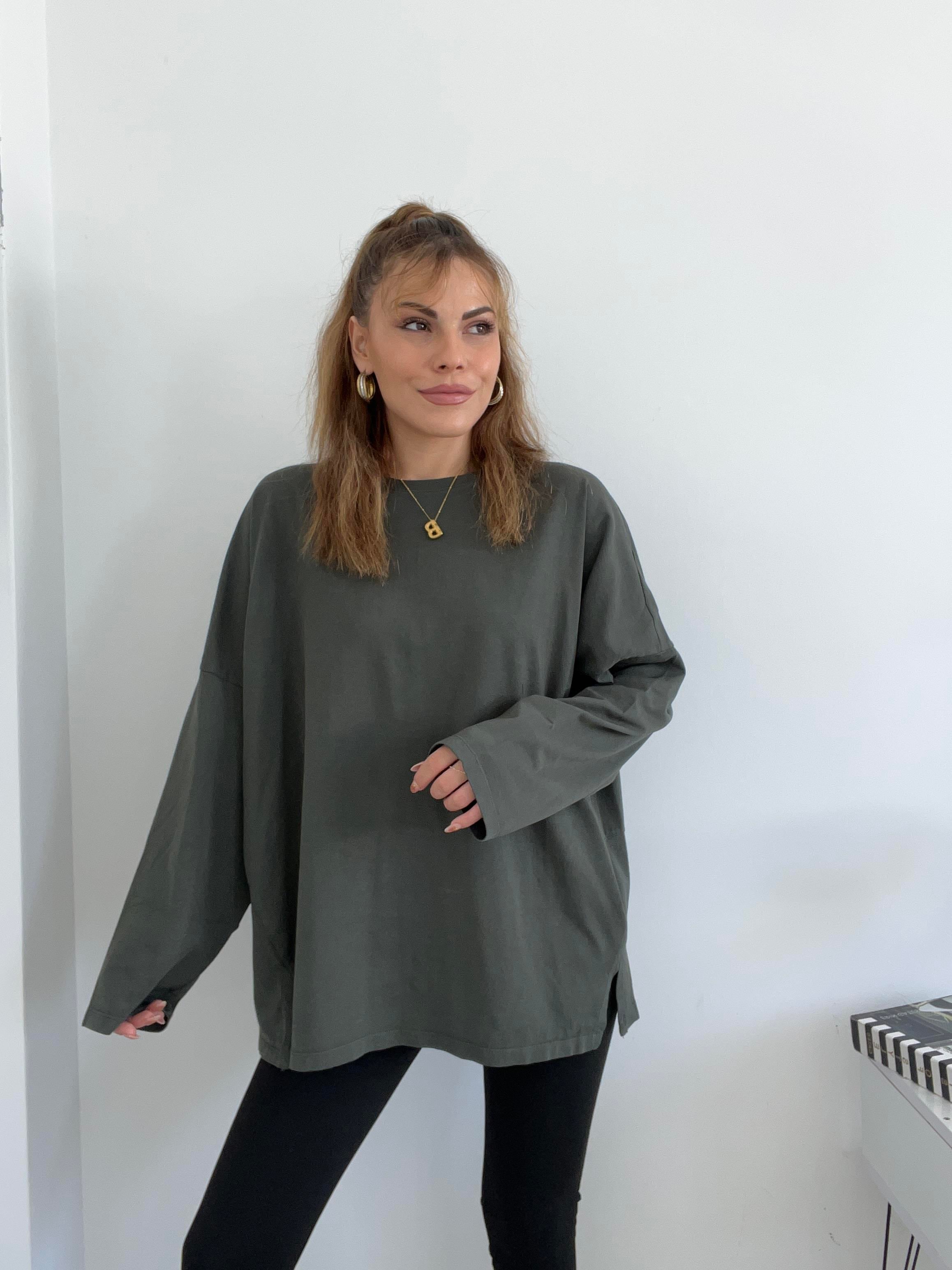 ARKASI PİLELİ OVERSİZE BASİC HAKİ