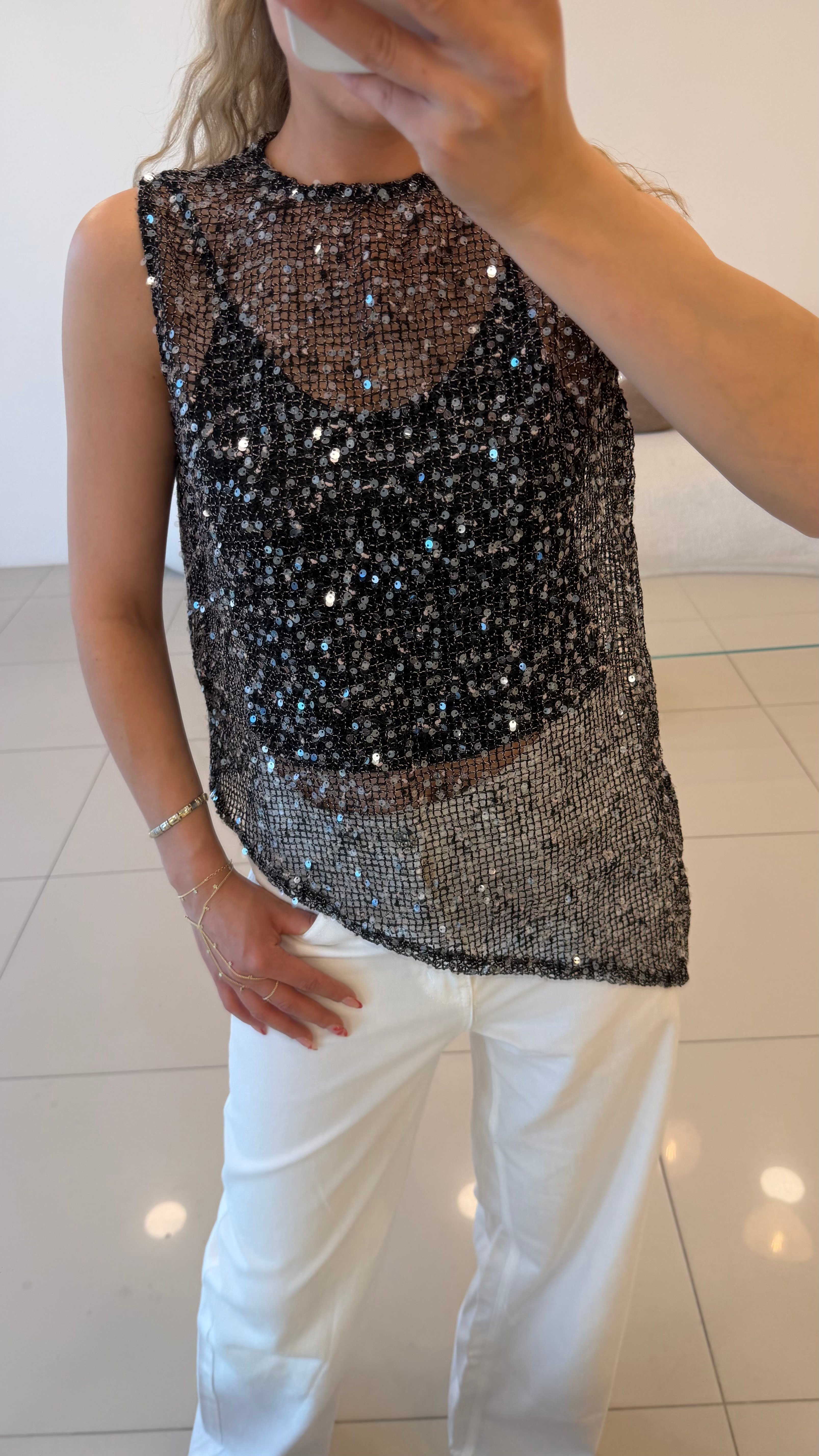 ATLETLİ PAYET DETAYLI BLUZ SİYAH